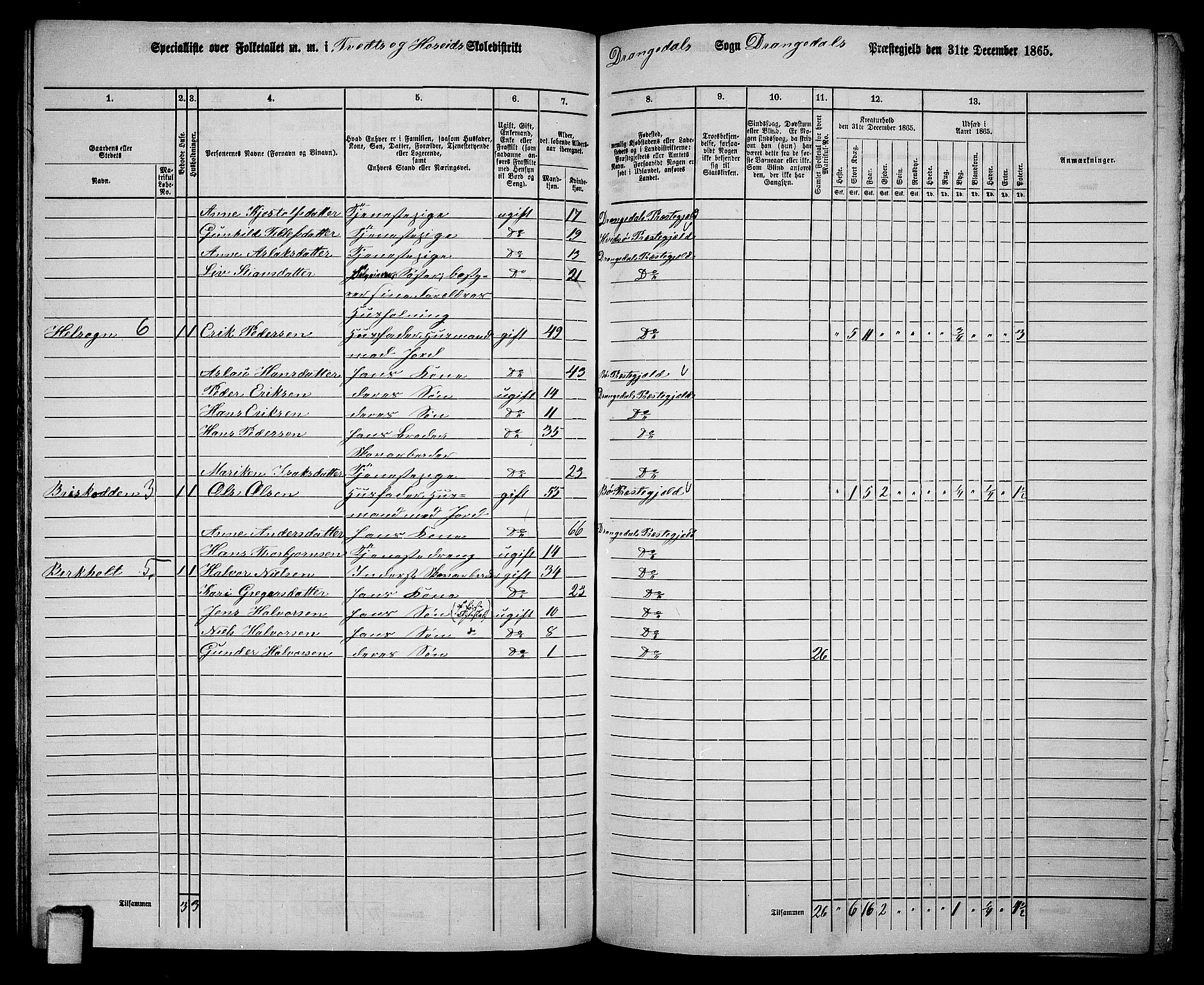 RA, 1865 census for Drangedal, 1865, p. 79