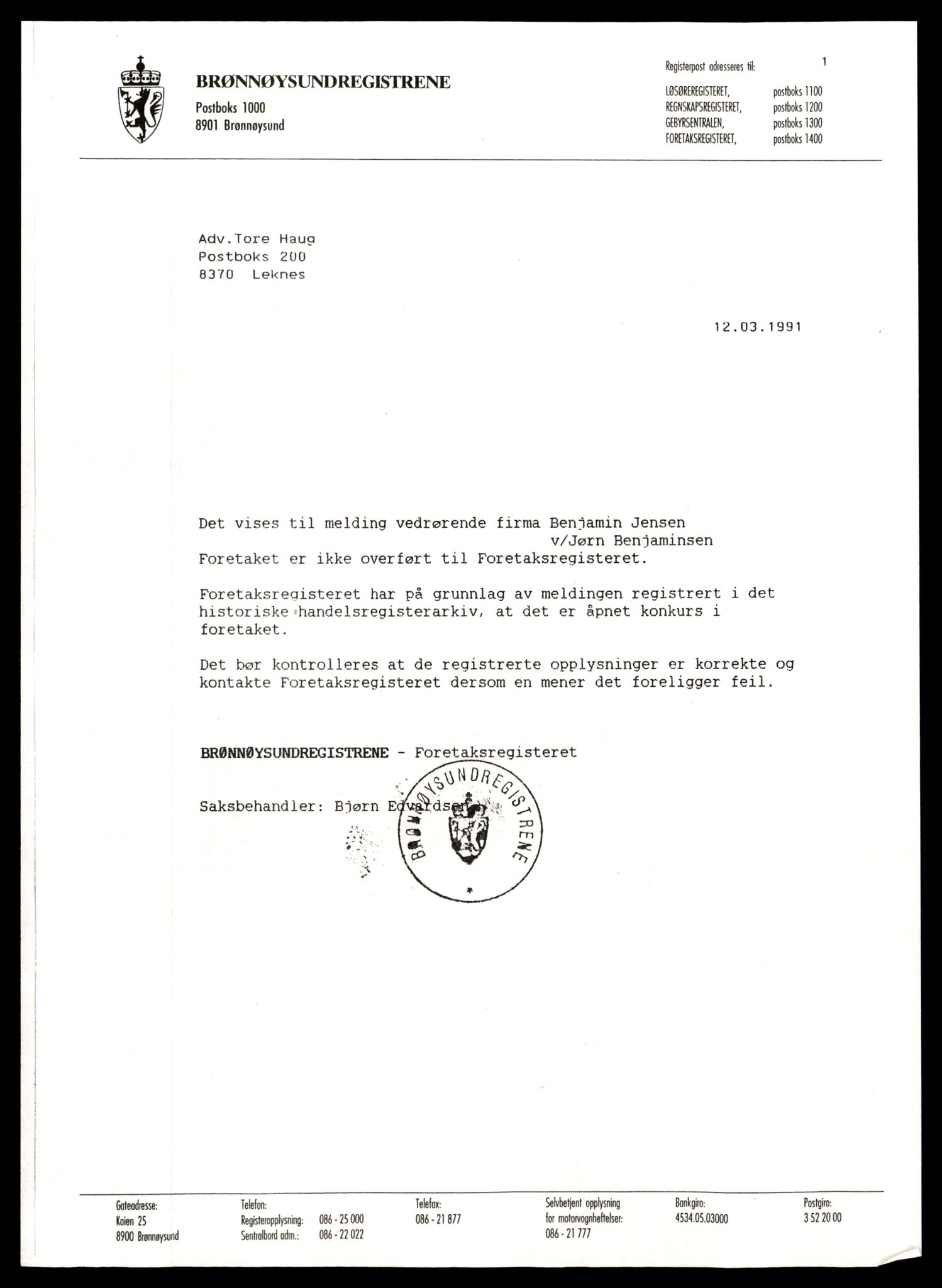 Lofoten sorenskriveri, AV/SAT-A-0017/2/J/Jd/Jdc/L0008: Bilag, J-K, 1944-1990, p. 1