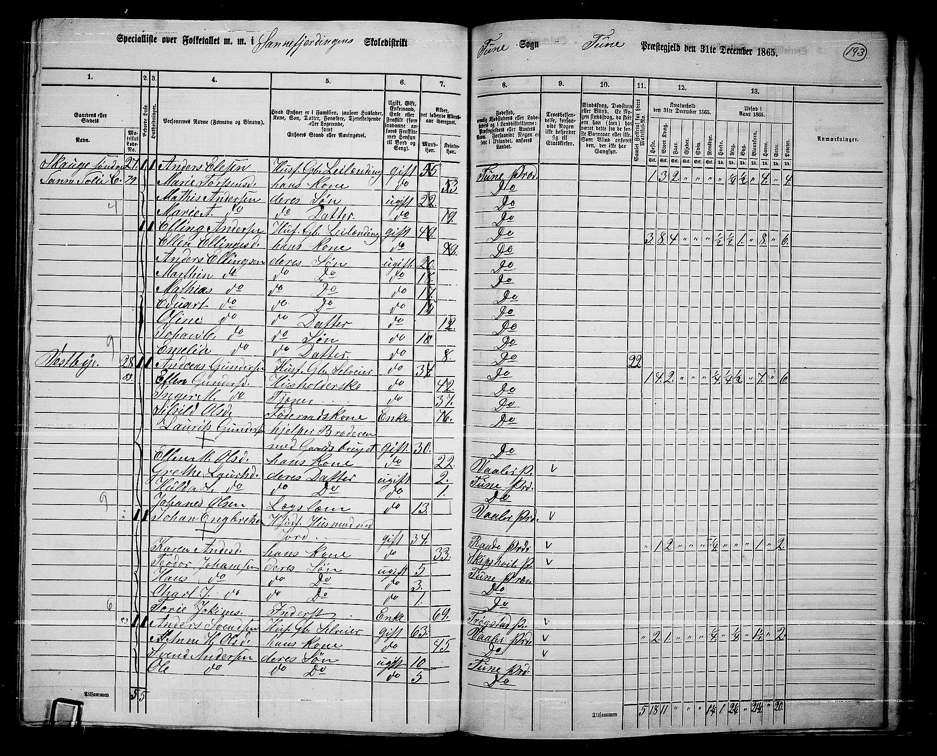 RA, 1865 census for Tune, 1865, p. 267