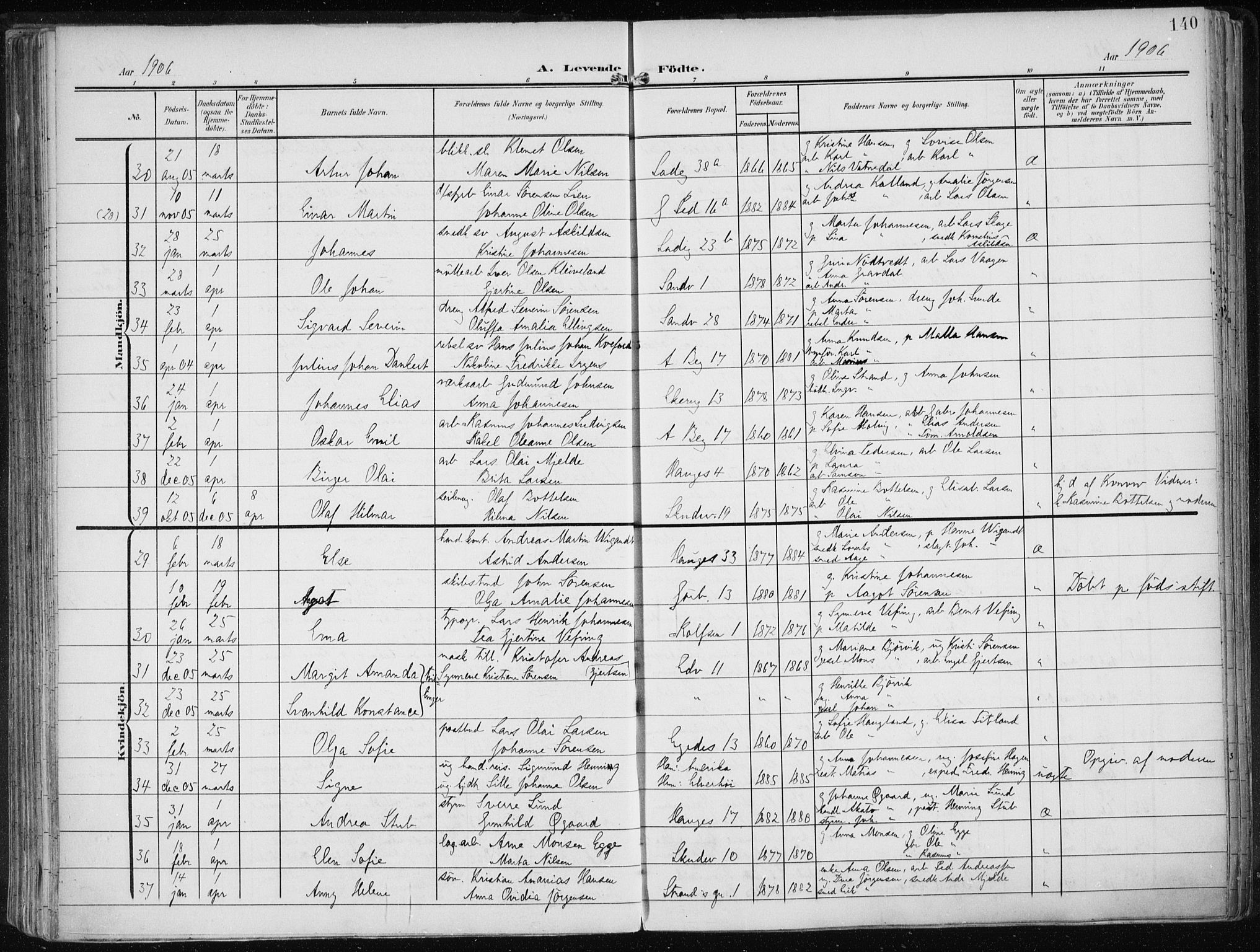 Sandviken Sokneprestembete, AV/SAB-A-77601/H/Ha/L0006: Parish register (official) no. B 3, 1901-1912, p. 140