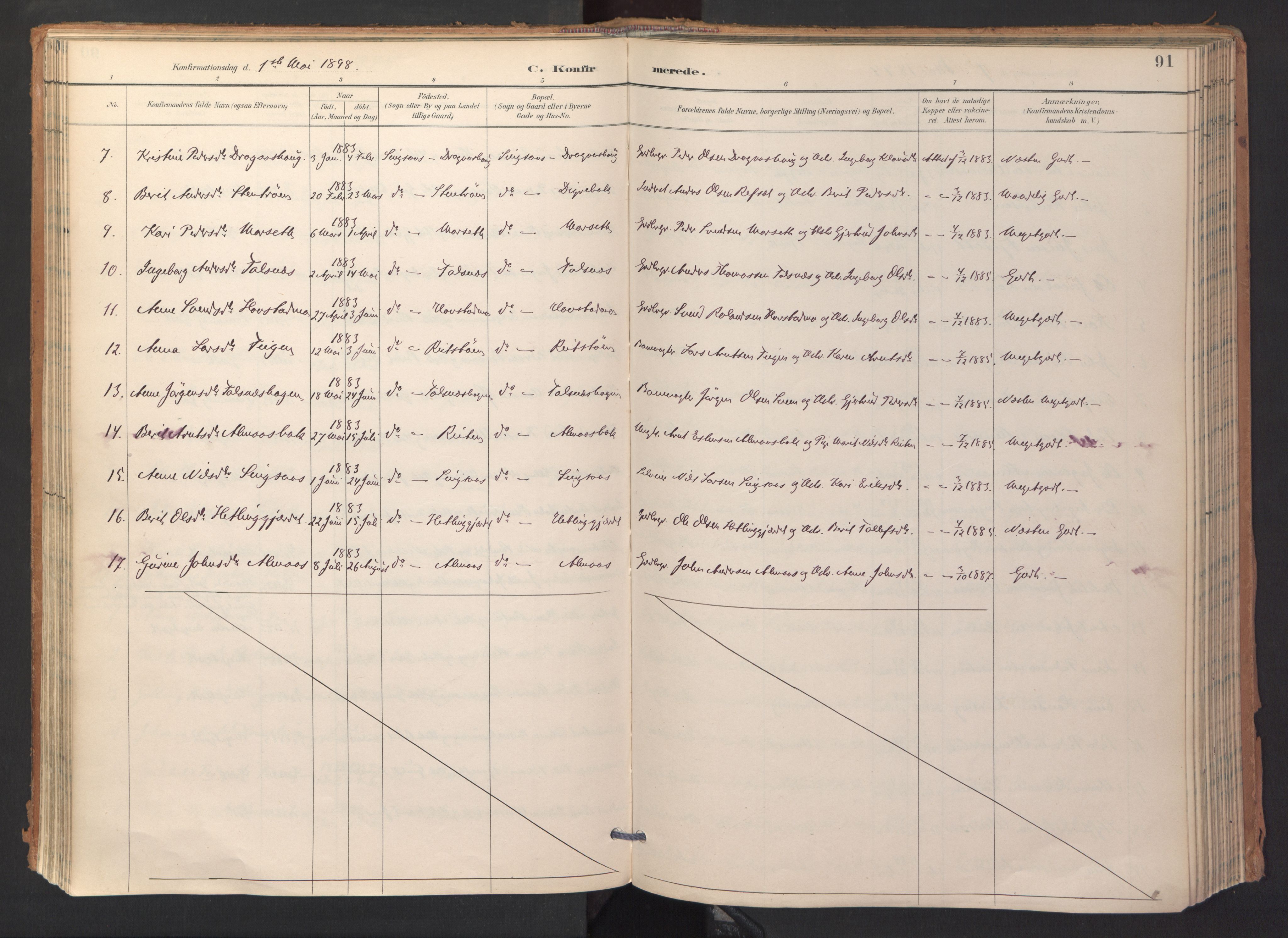 Ministerialprotokoller, klokkerbøker og fødselsregistre - Sør-Trøndelag, AV/SAT-A-1456/688/L1025: Parish register (official) no. 688A02, 1891-1909, p. 91