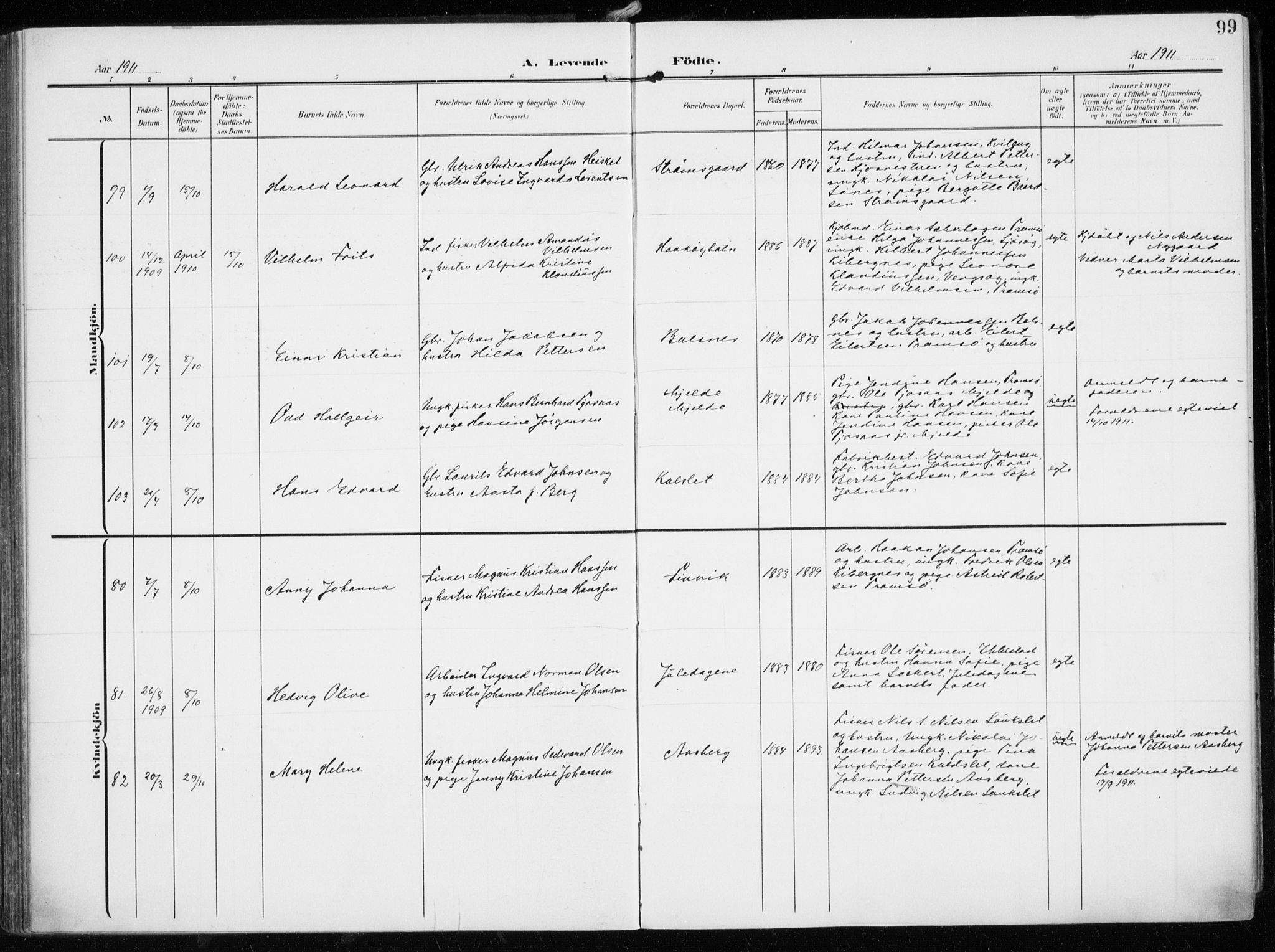 Tromsøysund sokneprestkontor, SATØ/S-1304/G/Ga/L0007kirke: Parish register (official) no. 7, 1907-1914, p. 99