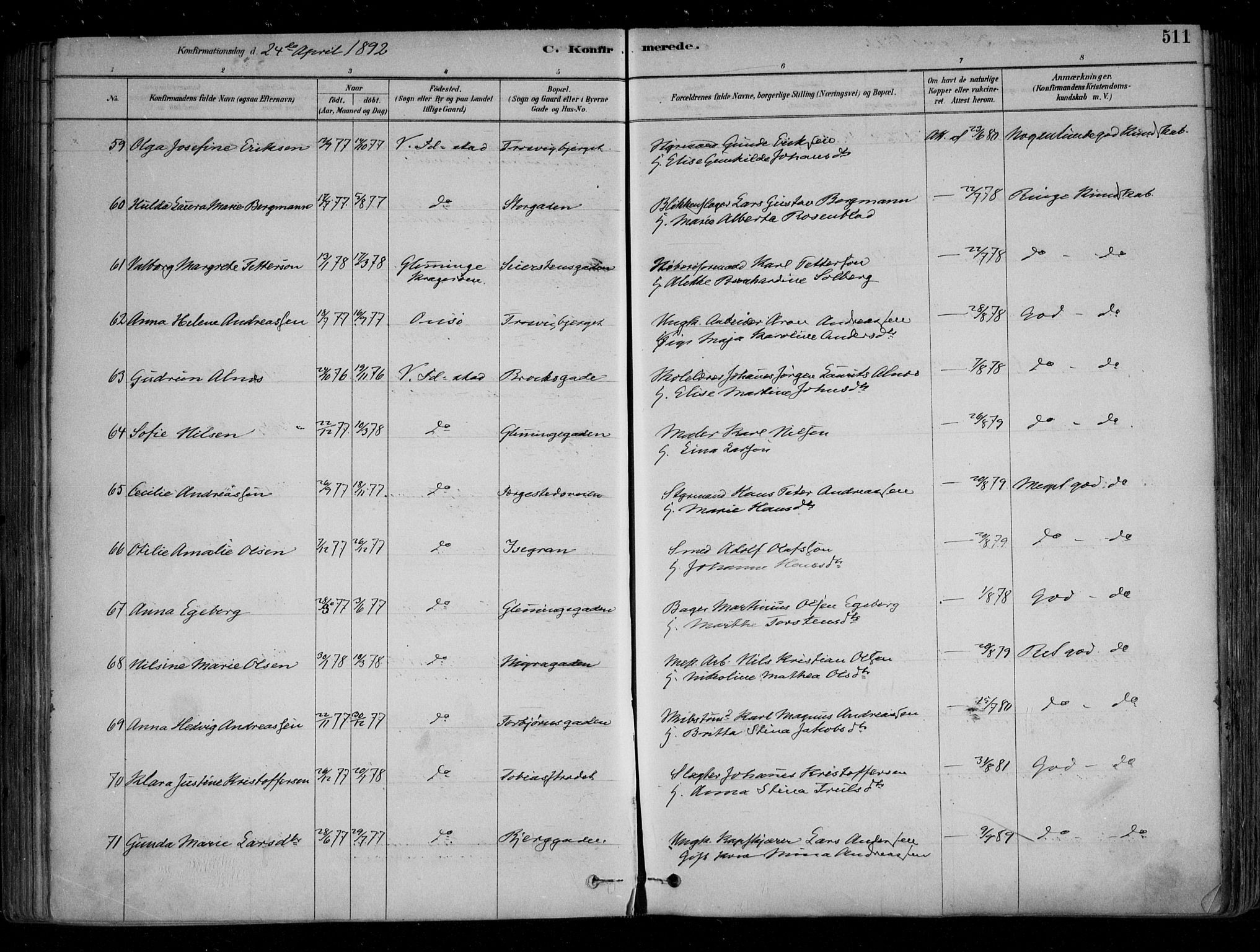 Fredrikstad domkirkes prestekontor Kirkebøker, AV/SAO-A-10906/F/Fa/L0004: Parish register (official) no. 4, 1878-1907, p. 511