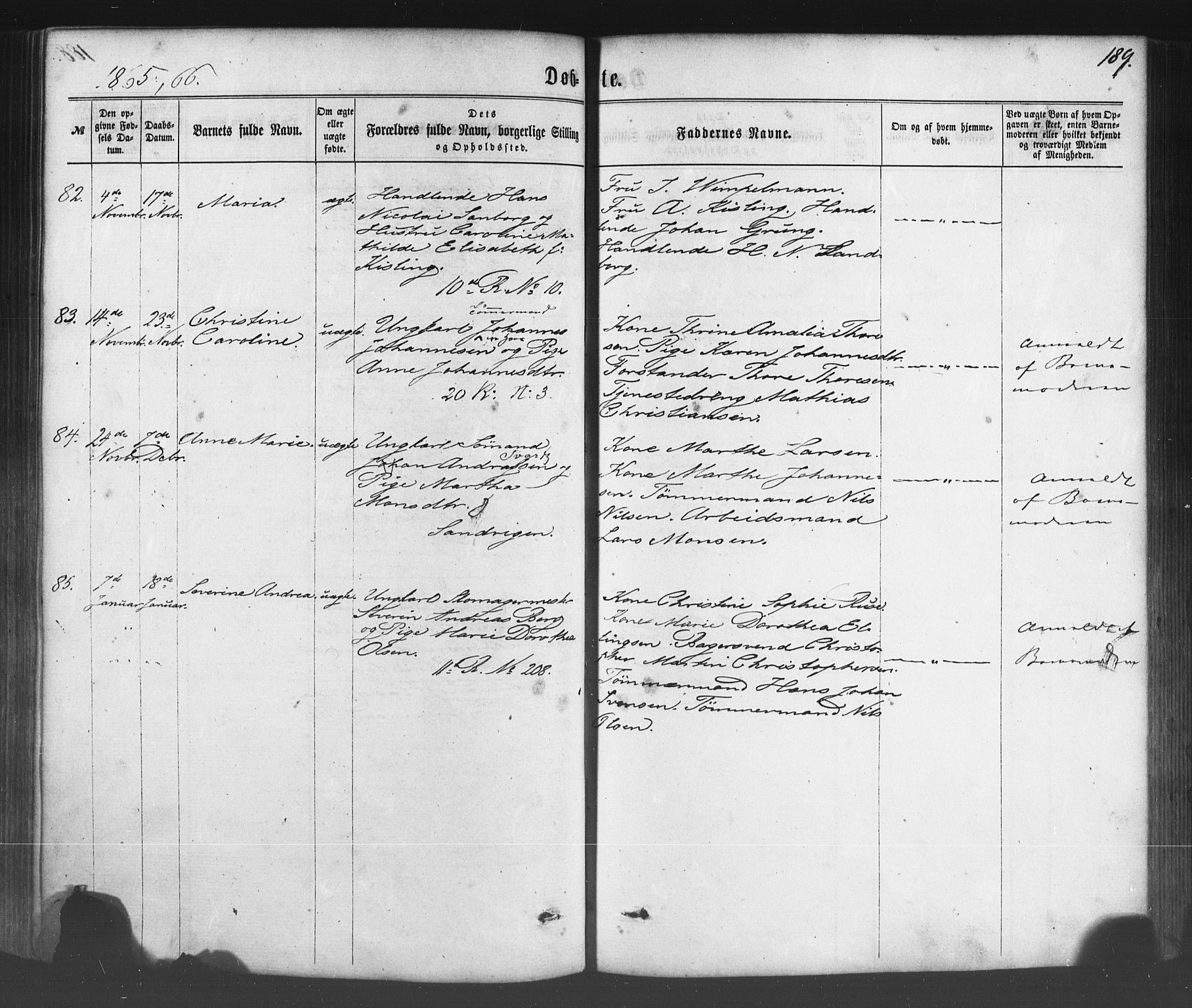 Fødselsstiftelsens sokneprestembete*, SAB/-: Parish register (official) no. A 1, 1863-1883, p. 189