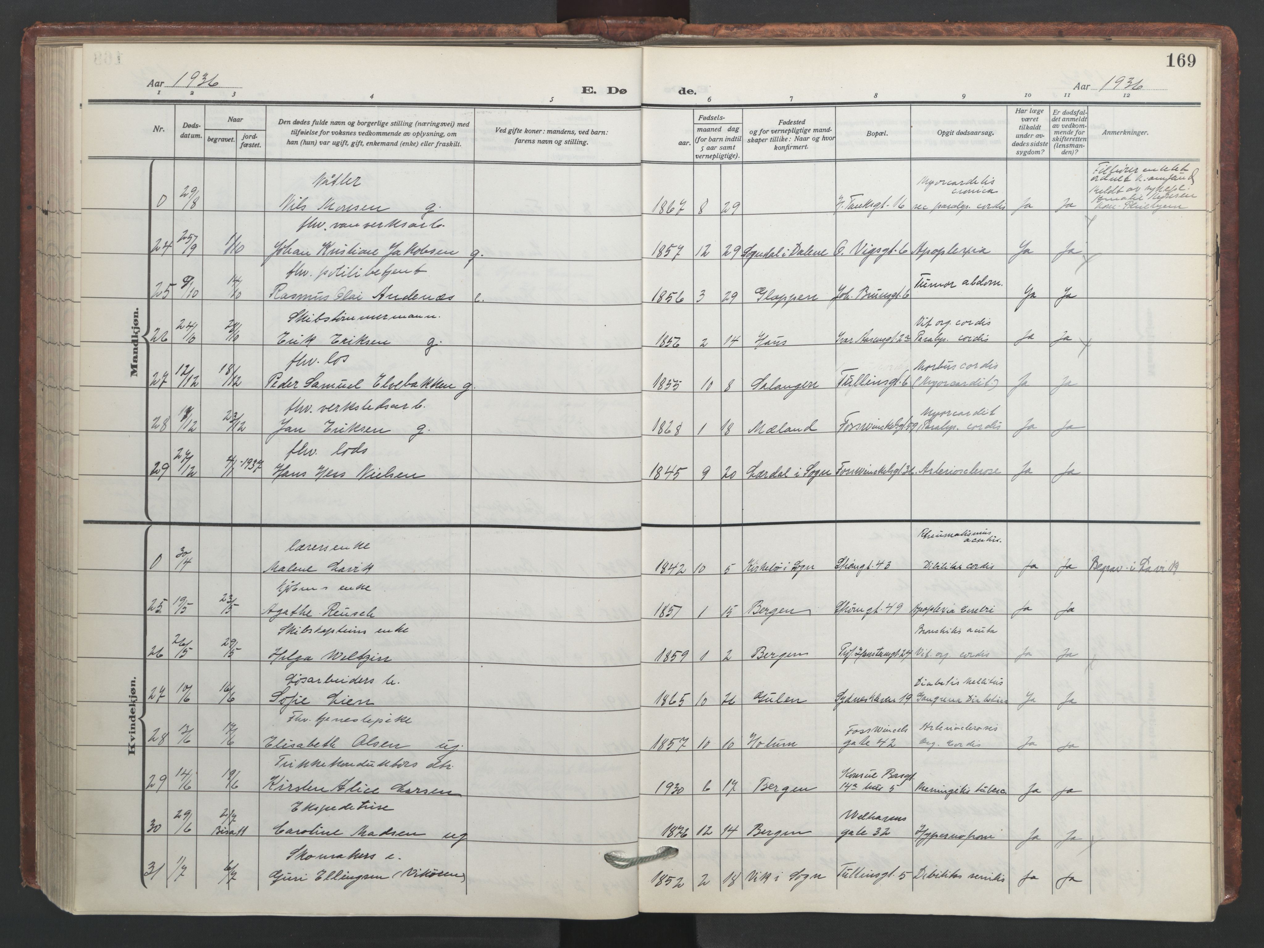 Johanneskirken sokneprestembete, SAB/A-76001/H/Hab: Parish register (copy) no. D 2, 1916-1950, p. 168b-169a