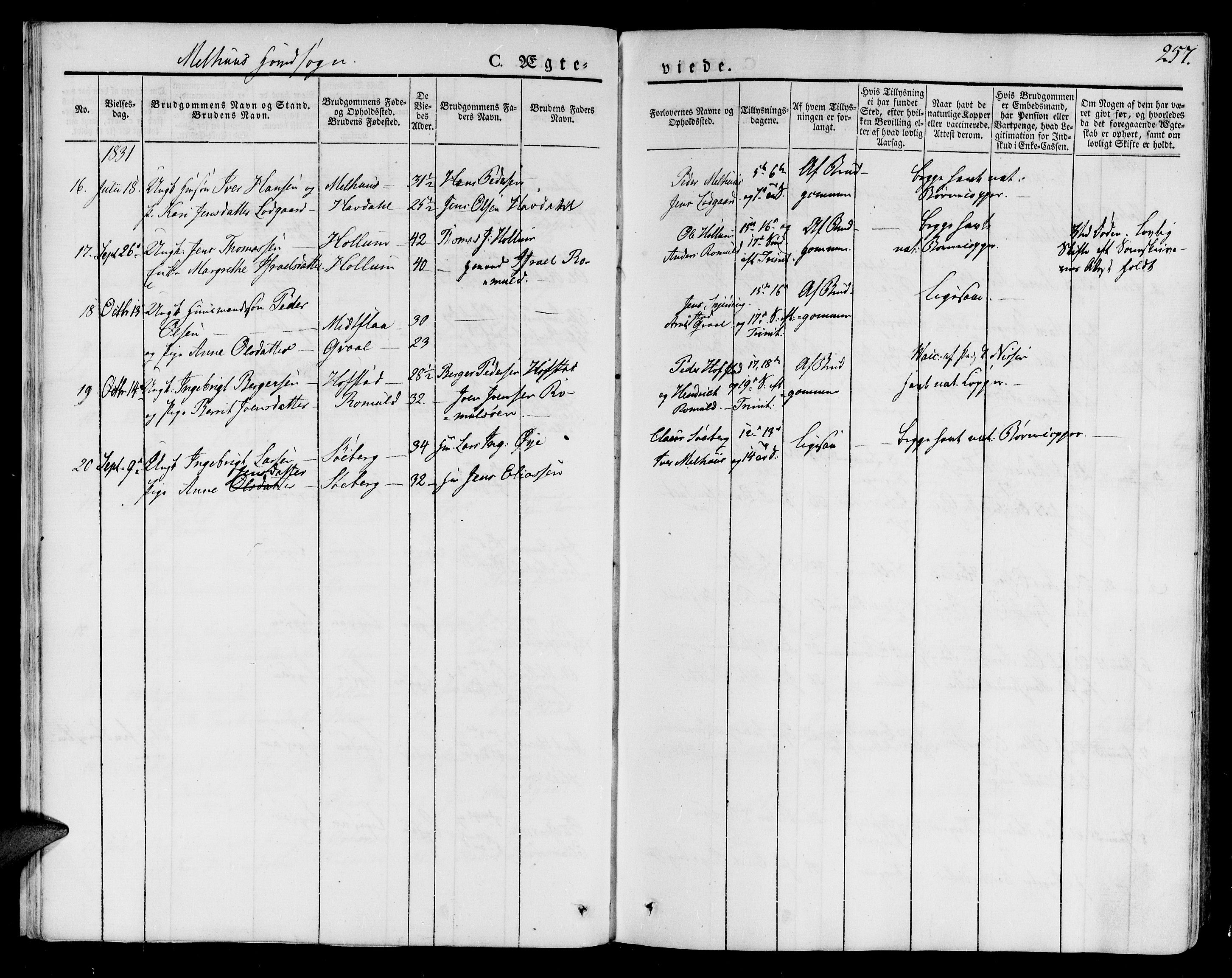 Ministerialprotokoller, klokkerbøker og fødselsregistre - Sør-Trøndelag, SAT/A-1456/691/L1070: Parish register (official) no. 691A05 /1, 1826-1841, p. 257
