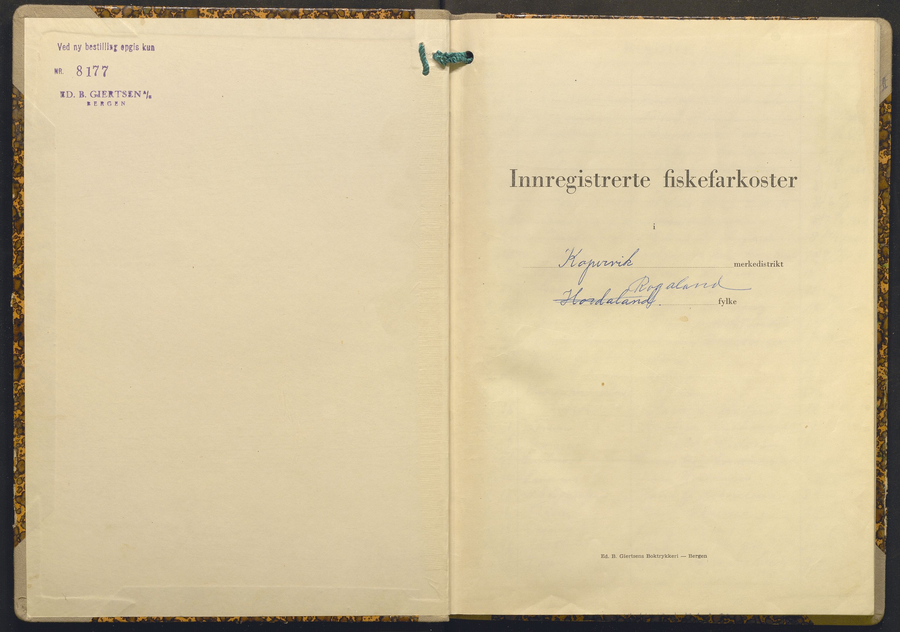 Fiskeridirektoratet - 1 Adm. ledelse - 13 Båtkontoret, AV/SAB-A-2003/I/Ia/Iai/L0063: 135.0922/4 Merkeprotokoll - Kopervik, 1958-1964
