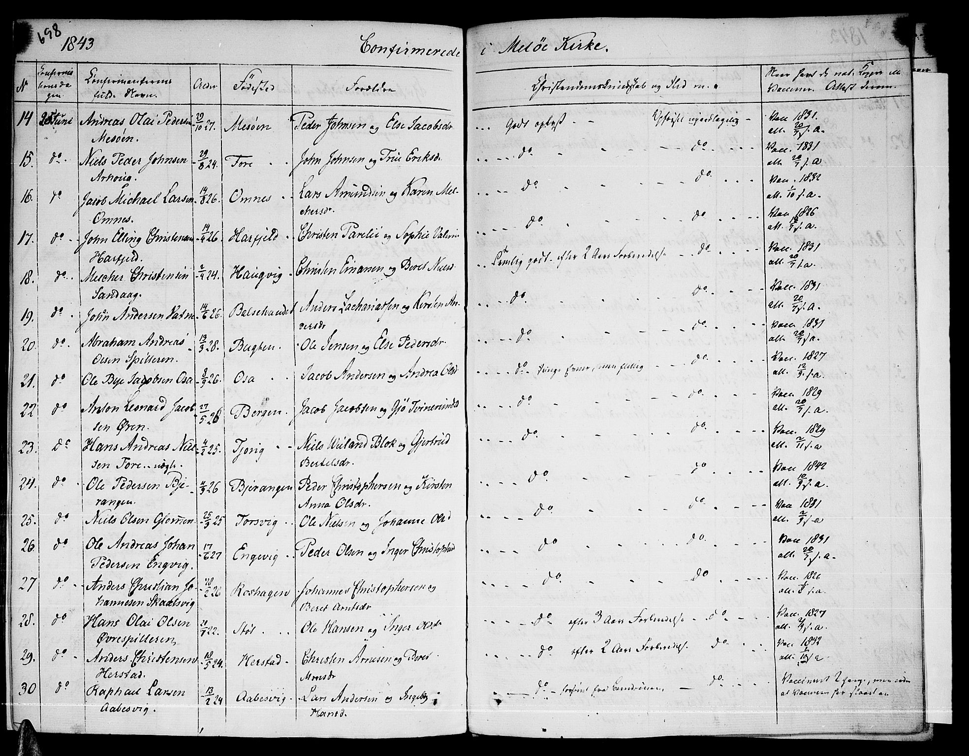 Ministerialprotokoller, klokkerbøker og fødselsregistre - Nordland, AV/SAT-A-1459/841/L0598: Parish register (official) no. 841A06 /1, 1825-1844, p. 698