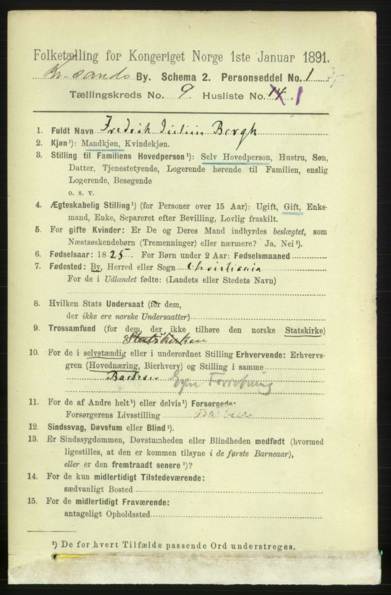 RA, 1891 census for 1001 Kristiansand, 1891, p. 4889