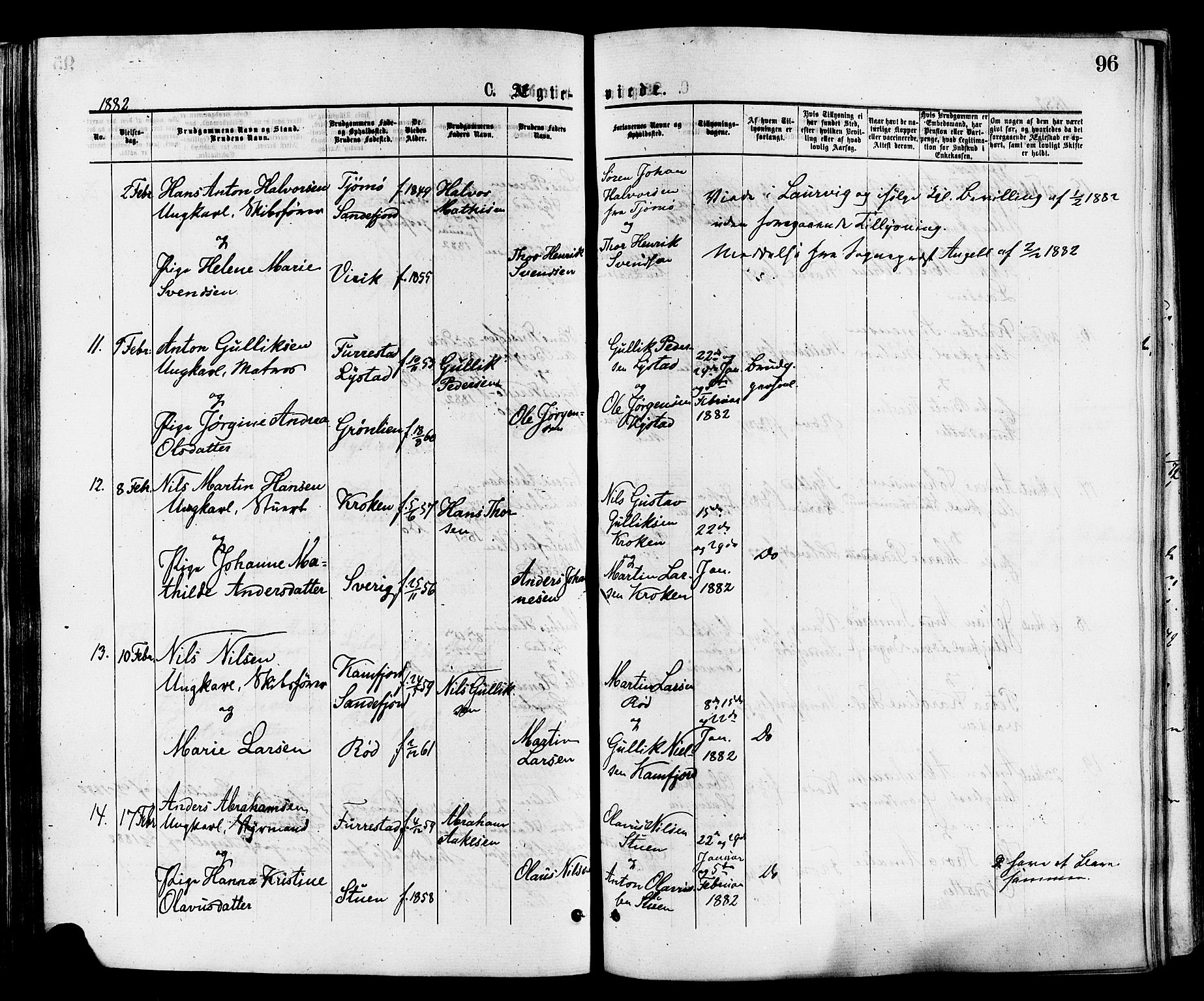 Sandar kirkebøker, SAKO/A-243/F/Fa/L0011: Parish register (official) no. 11, 1872-1882, p. 96