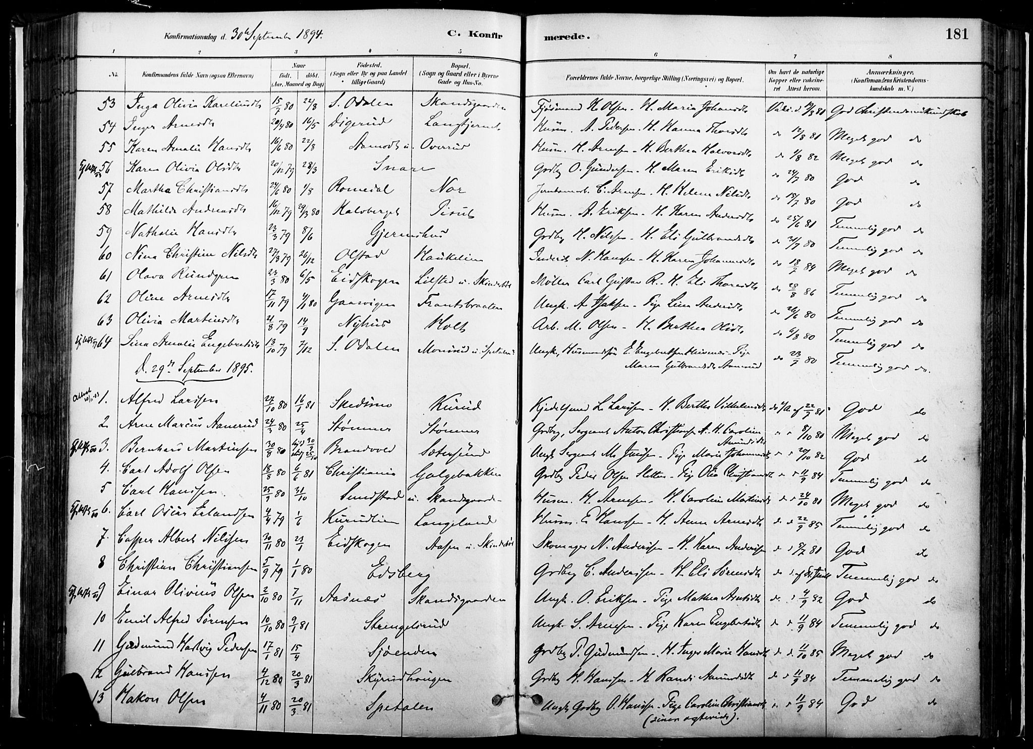 Vinger prestekontor, AV/SAH-PREST-024/H/Ha/Haa/L0014: Parish register (official) no. 14, 1881-1900, p. 181