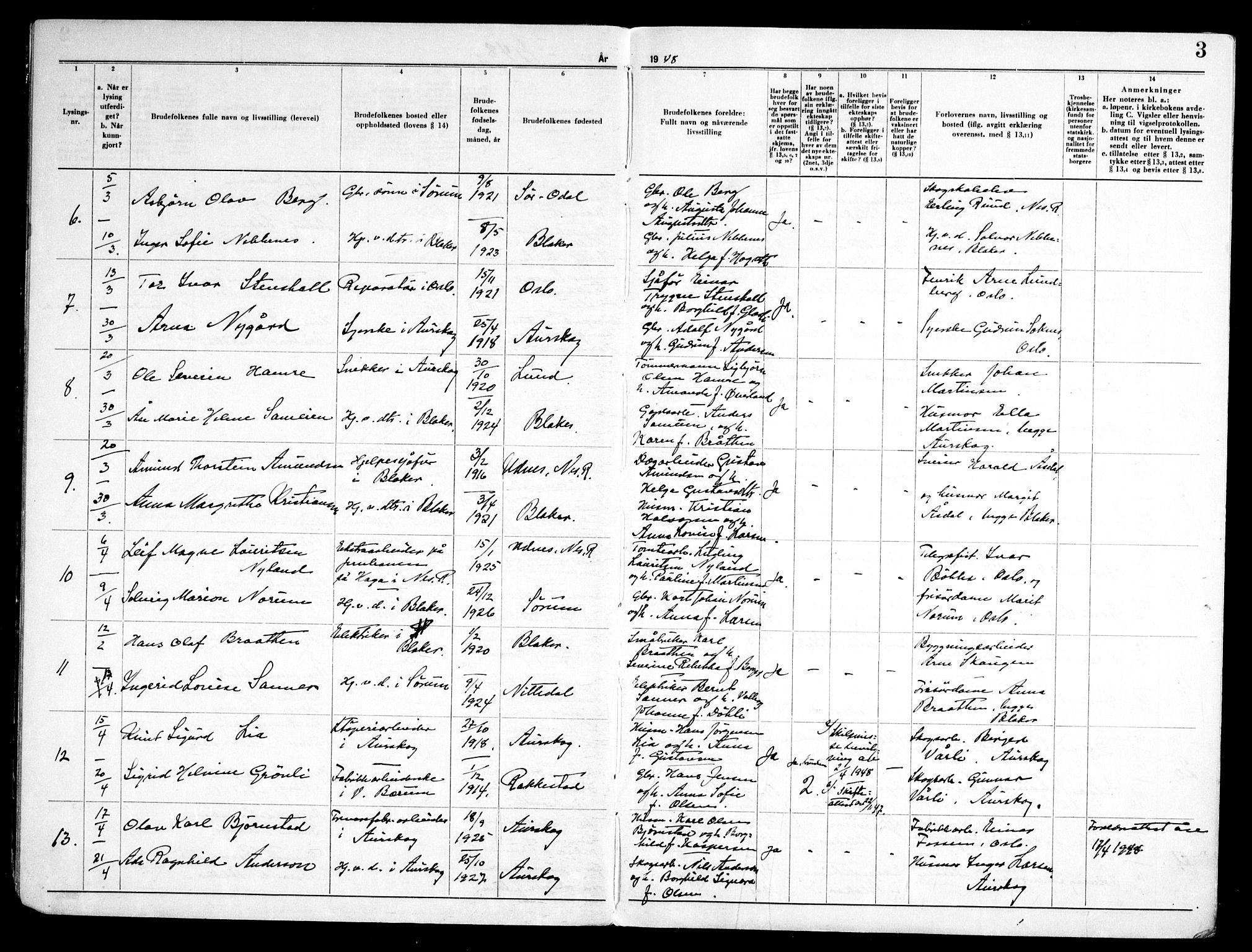 Aurskog prestekontor Kirkebøker, AV/SAO-A-10304a/H/Ha/L0003: Banns register no. 3, 1947-1967, p. 3