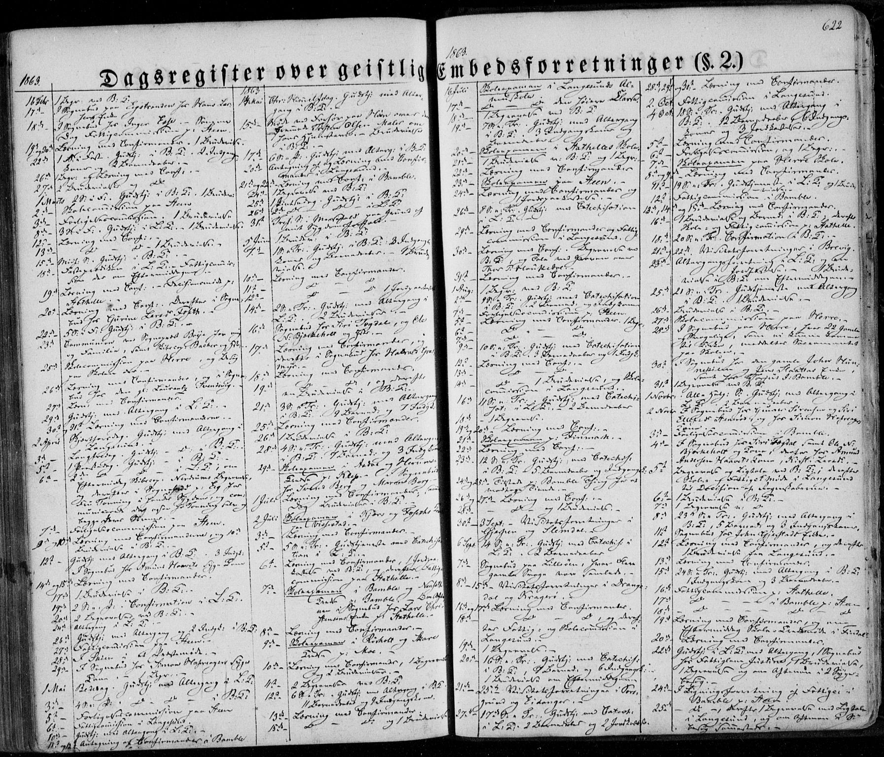 Bamble kirkebøker, SAKO/A-253/F/Fa/L0005: Parish register (official) no. I 5, 1854-1869, p. 622