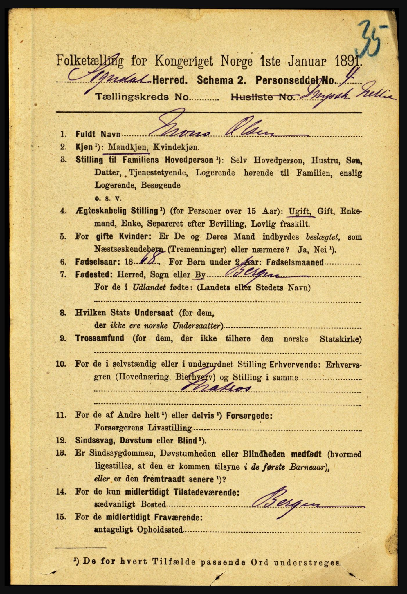 RA, 1891 census for 1420 Sogndal, 1891, p. 4328