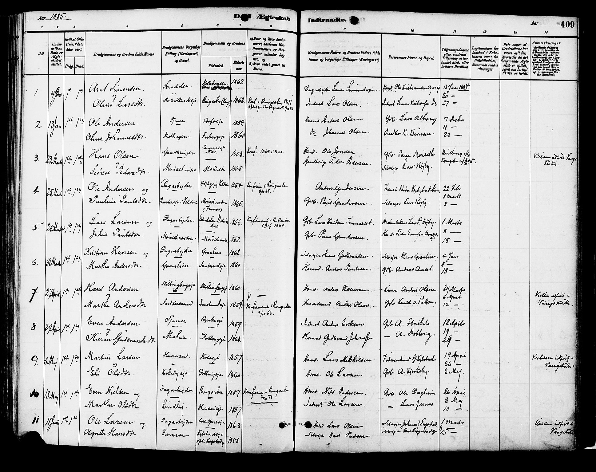 Vang prestekontor, Hedmark, SAH/PREST-008/H/Ha/Haa/L0018B: Parish register (official) no. 18B, 1880-1906, p. 409