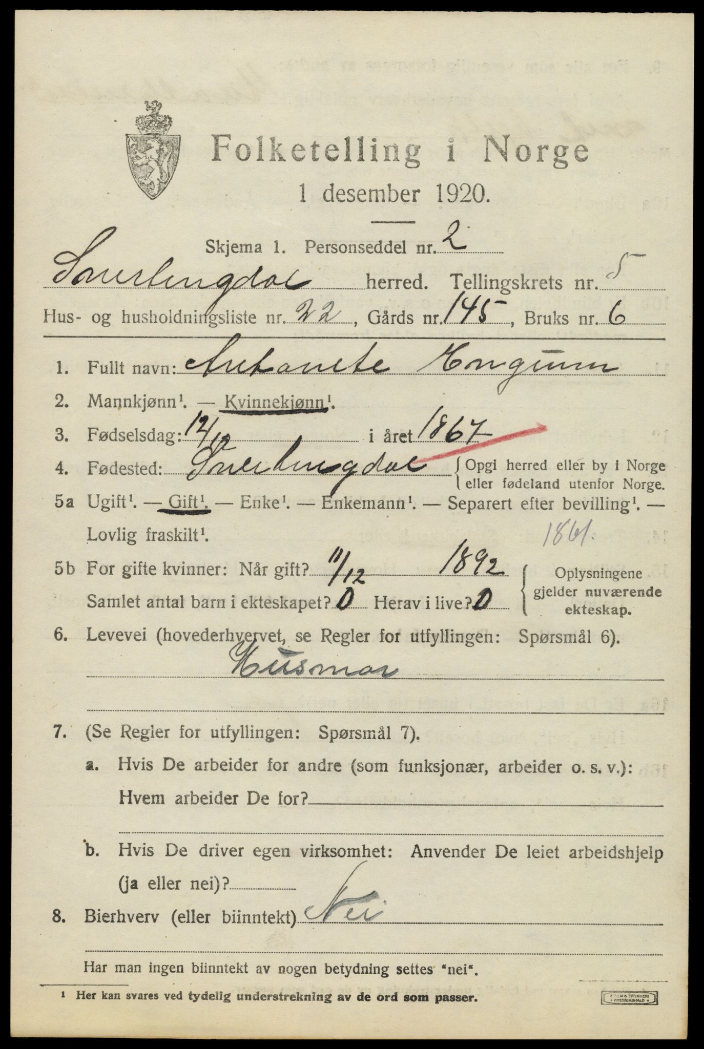 SAH, 1920 census for Snertingdal, 1920, p. 4569