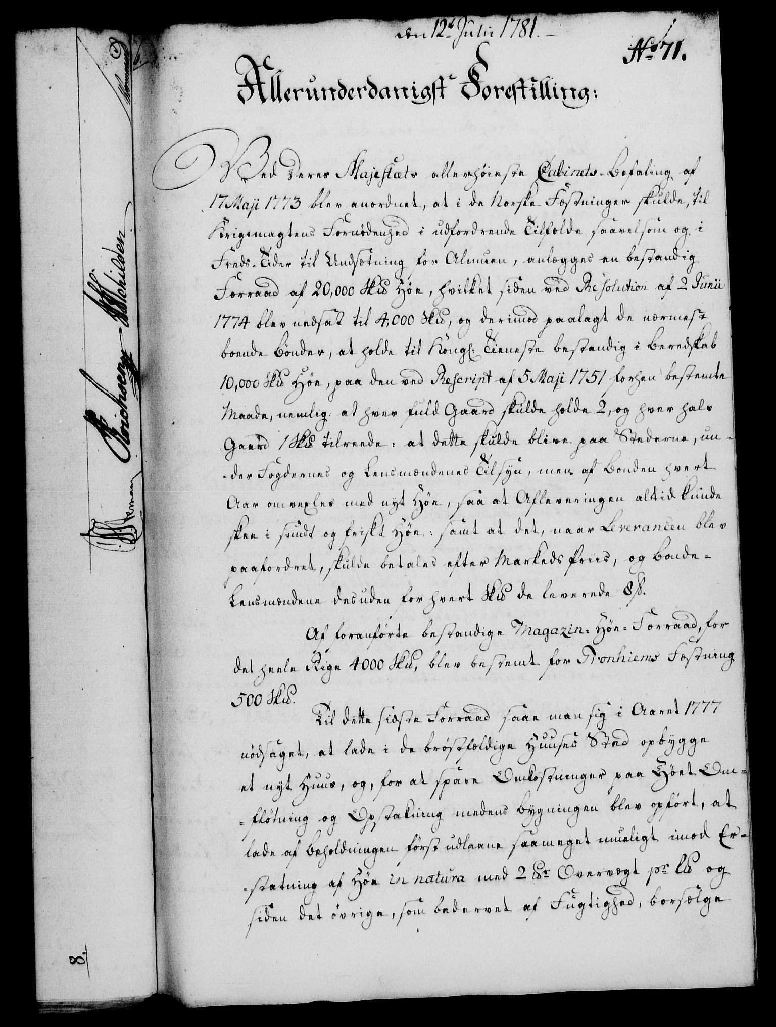 Rentekammeret, Kammerkanselliet, RA/EA-3111/G/Gf/Gfa/L0063: Norsk relasjons- og resolusjonsprotokoll (merket RK 52.63), 1781, p. 851