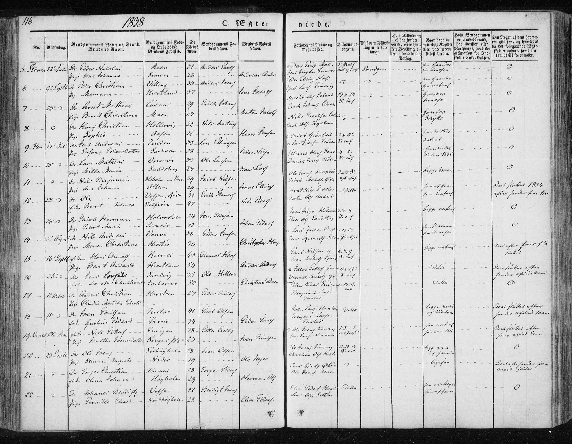 Ministerialprotokoller, klokkerbøker og fødselsregistre - Nordland, SAT/A-1459/830/L0447: Parish register (official) no. 830A11, 1831-1854, p. 116