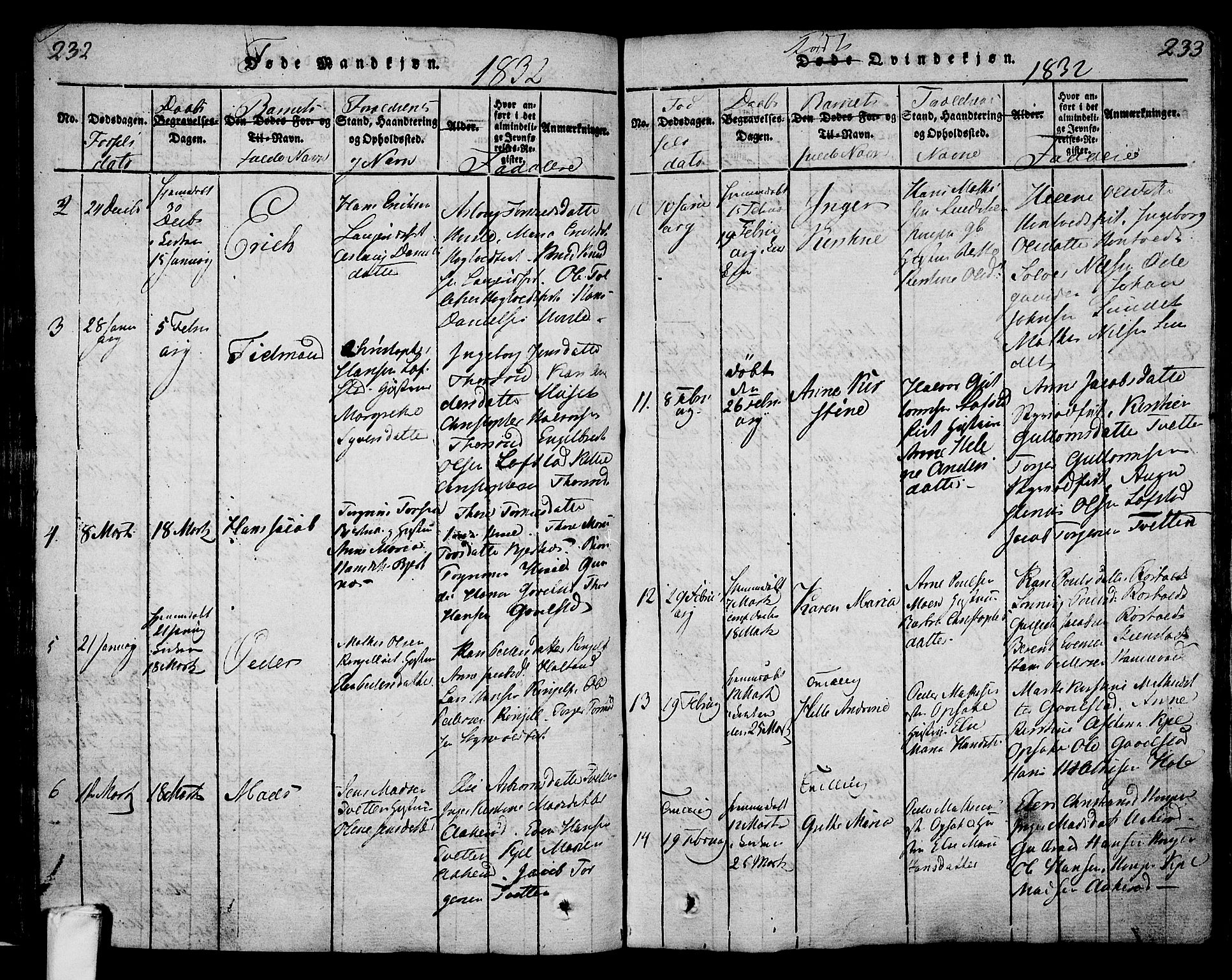 Lardal kirkebøker, SAKO/A-350/F/Fa/L0005: Parish register (official) no. I 5, 1814-1835, p. 232-233