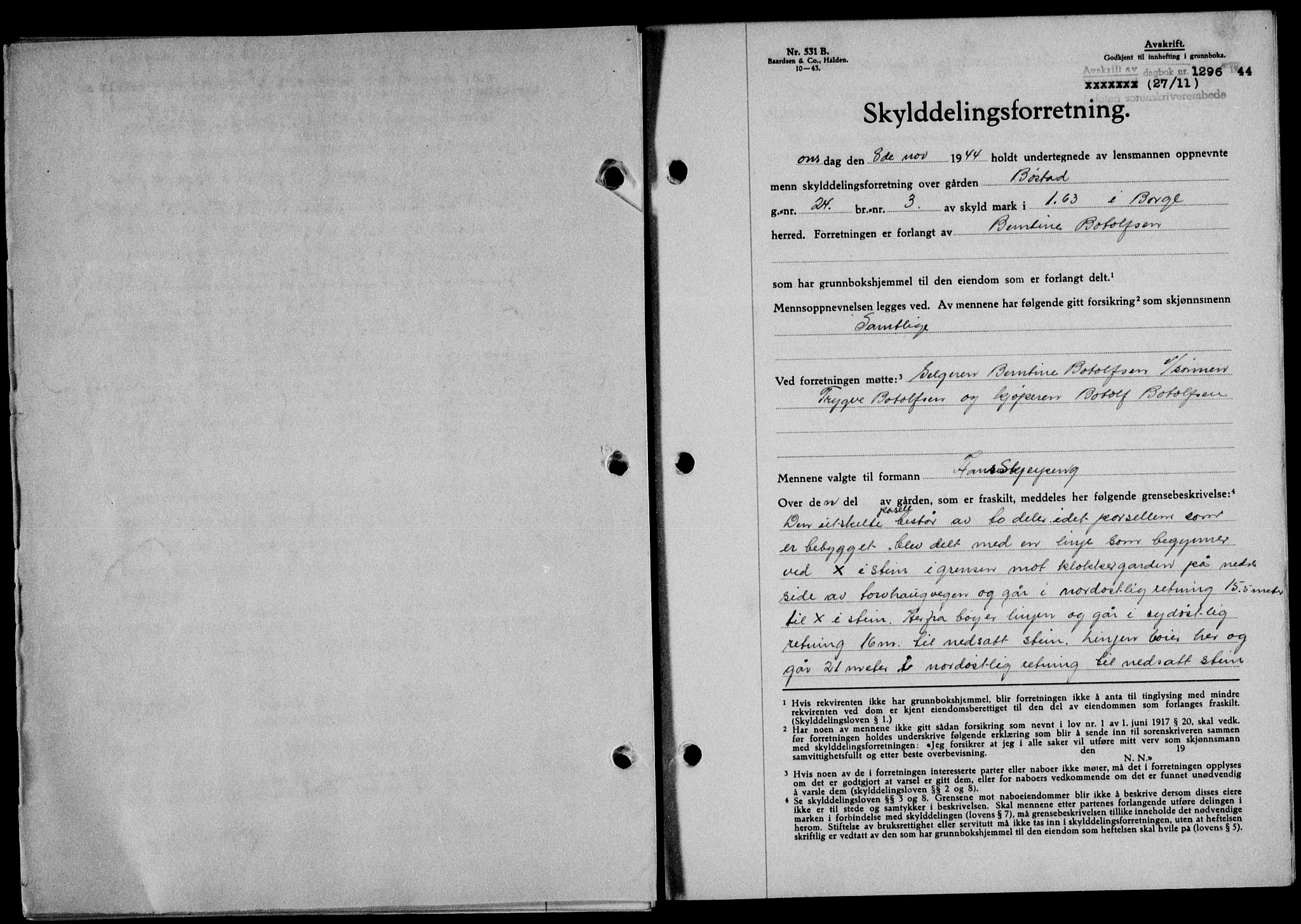 Lofoten sorenskriveri, SAT/A-0017/1/2/2C/L0012a: Mortgage book no. 12a, 1943-1944, Diary no: : 1296/1944
