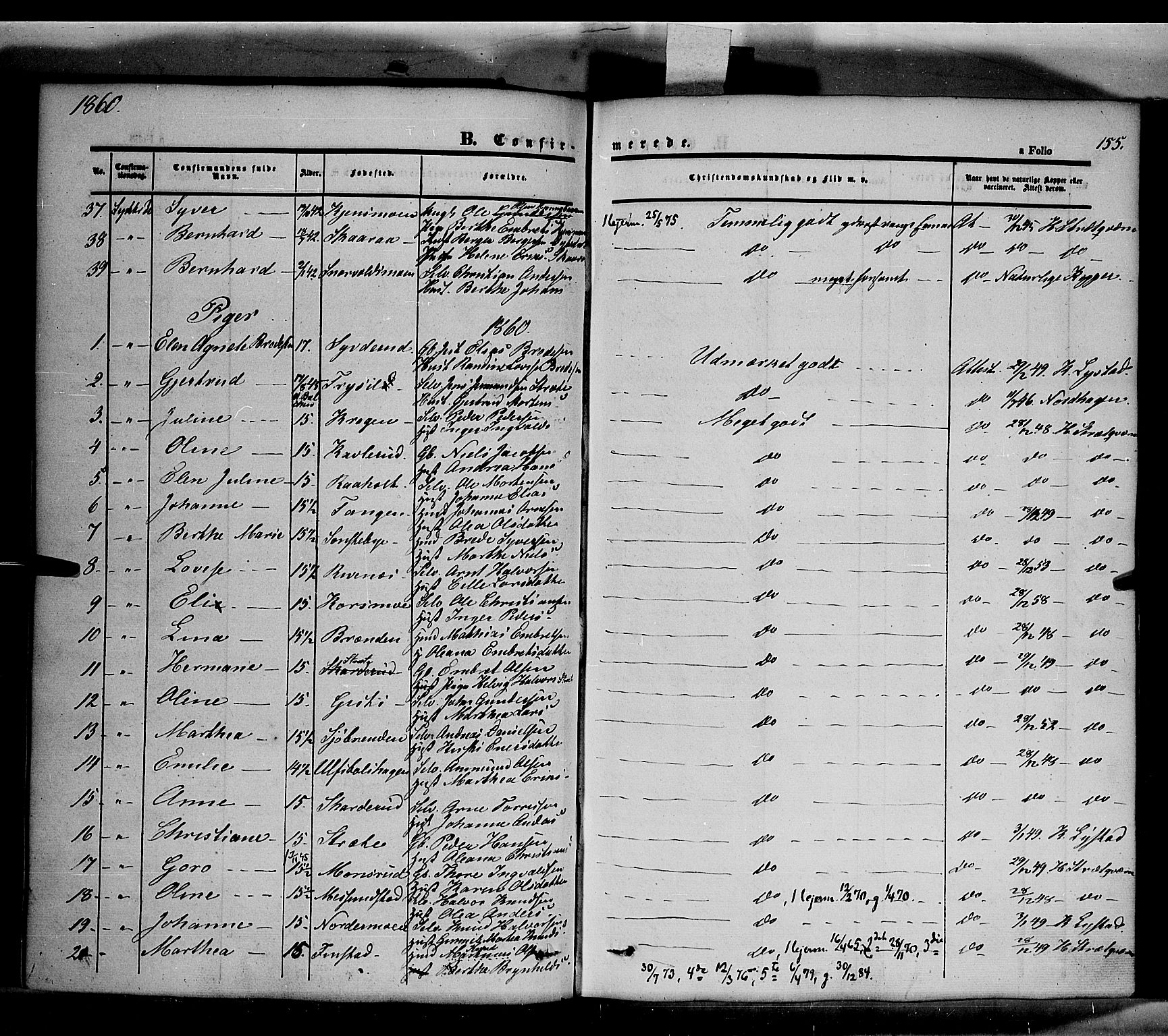 Våler prestekontor, Hedmark, AV/SAH-PREST-040/H/Ha/Haa/L0001: Parish register (official) no. 1, 1849-1878, p. 155