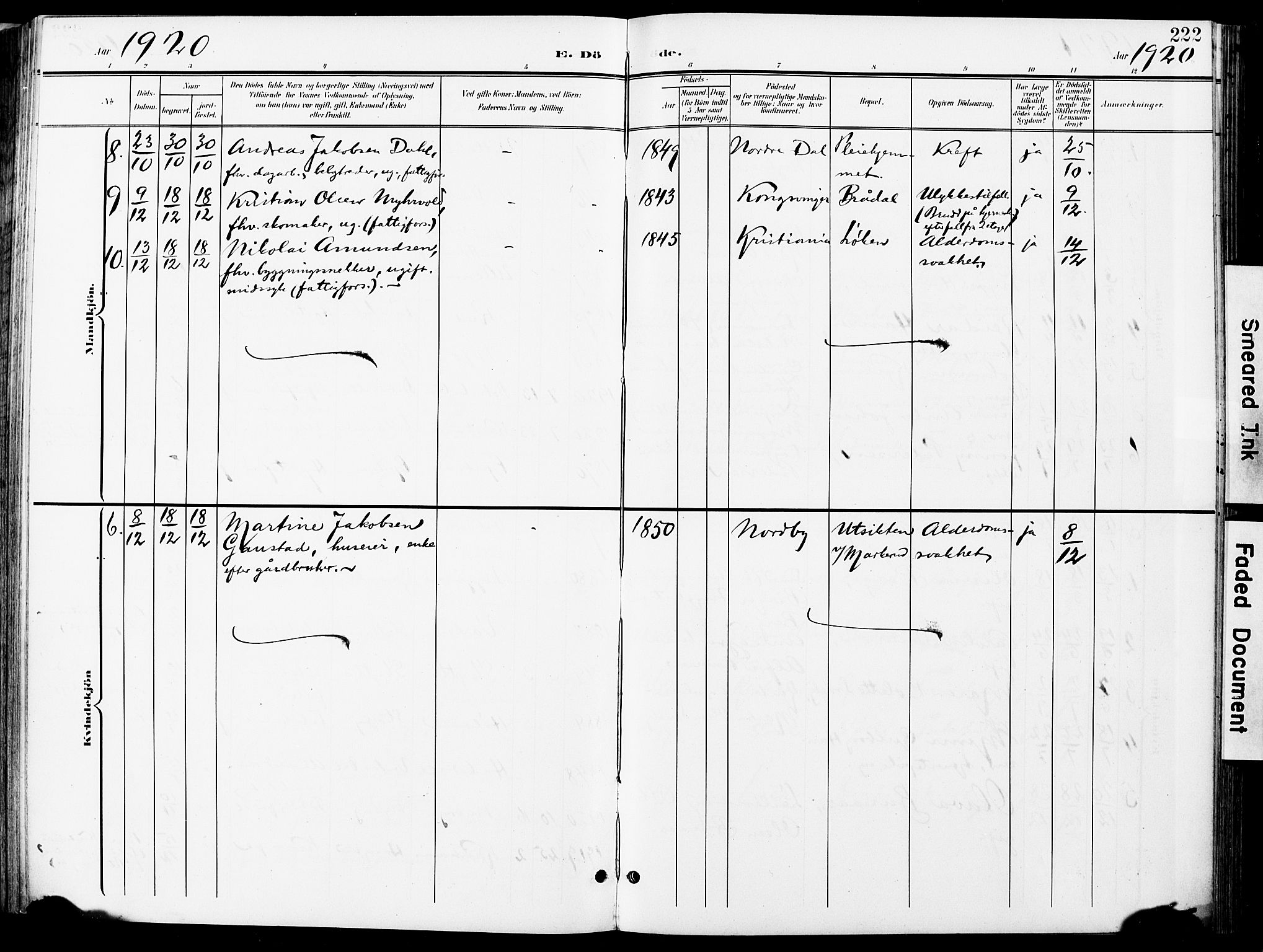 Nittedal prestekontor Kirkebøker, SAO/A-10365a/F/Fa/L0008: Parish register (official) no. I 8, 1902-1926, p. 222