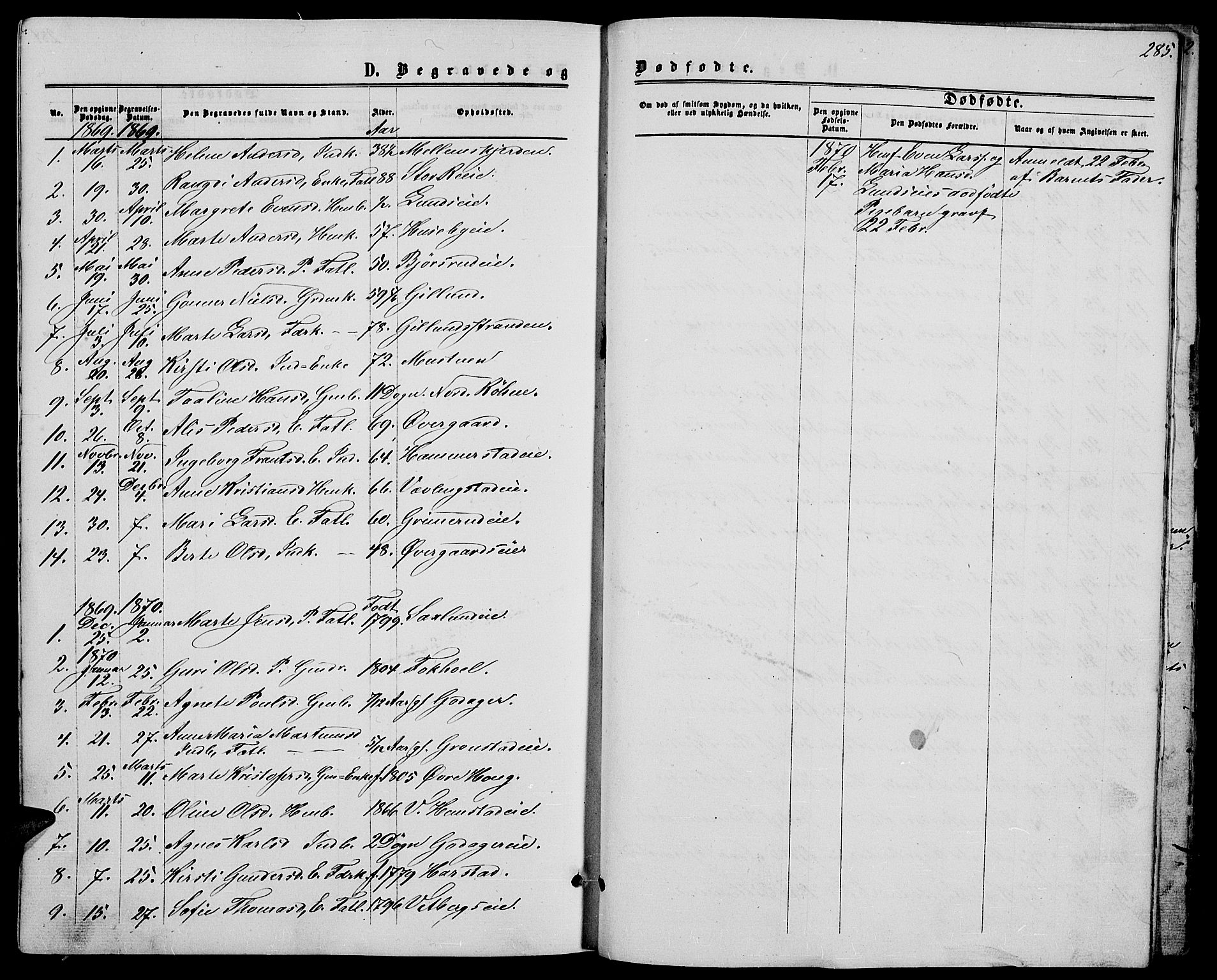 Stange prestekontor, SAH/PREST-002/L/L0006: Parish register (copy) no. 6, 1864-1882, p. 285