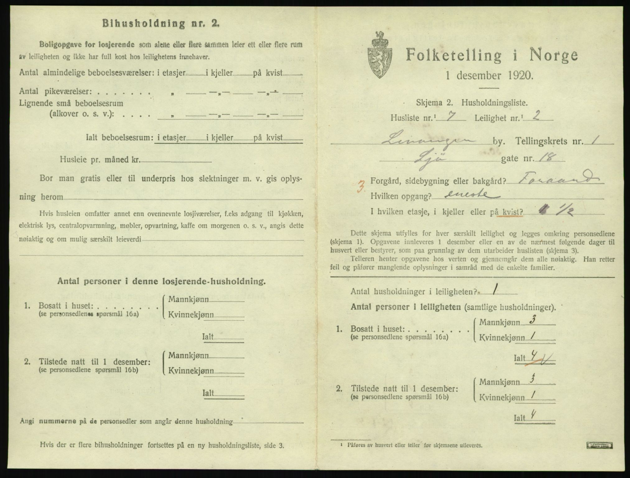 SAT, 1920 census for Levanger town, 1920, p. 482