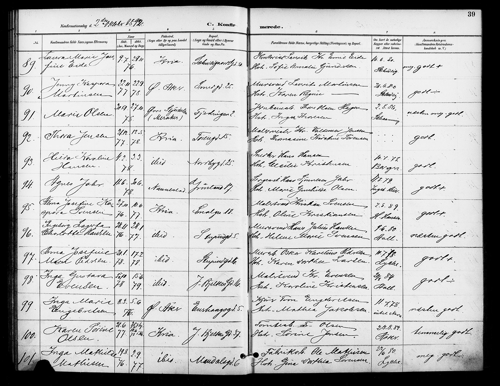 Grønland prestekontor Kirkebøker, AV/SAO-A-10848/F/Fa/L0011: Parish register (official) no. 11, 1892-1907, p. 39