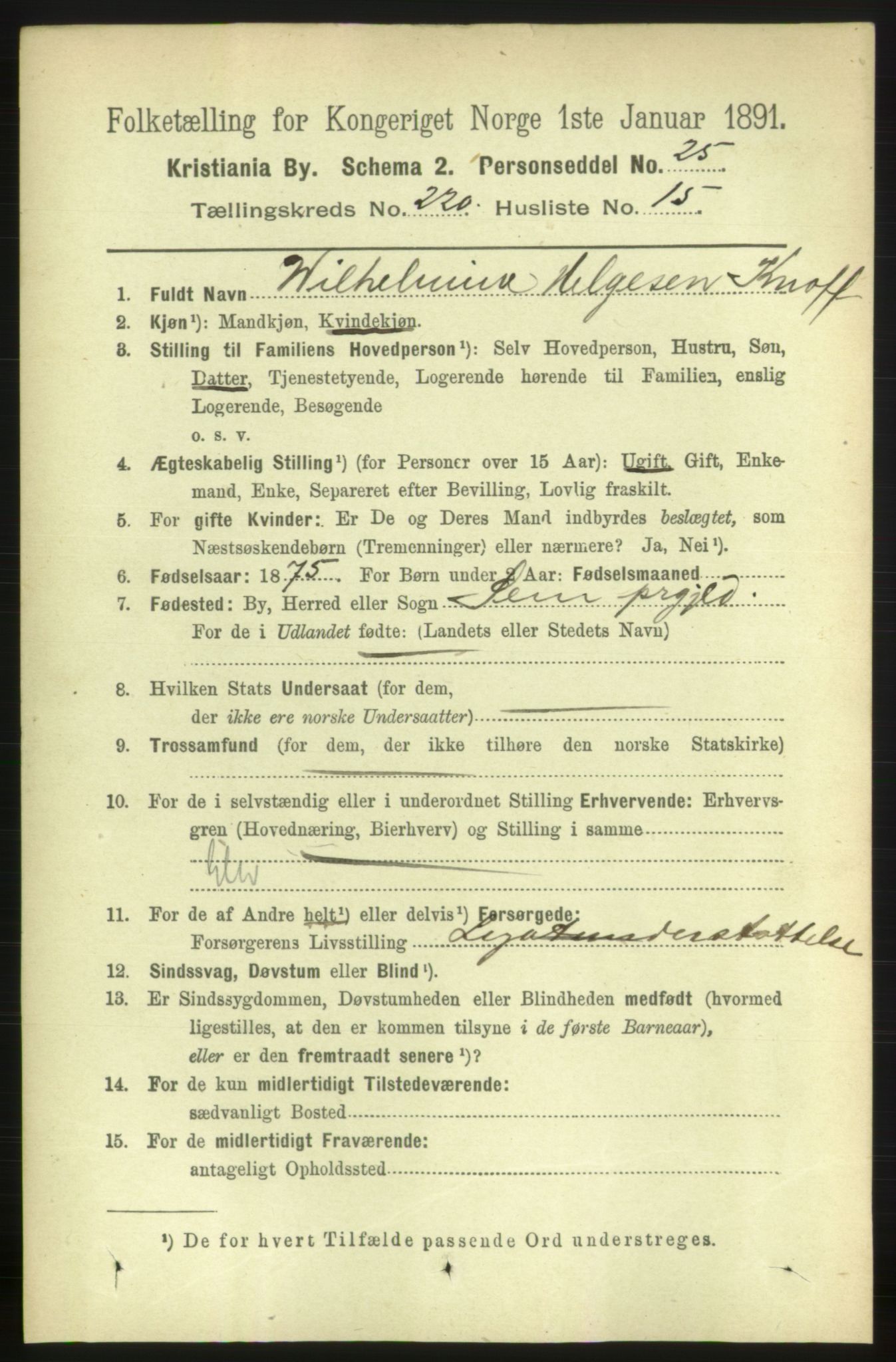 RA, 1891 census for 0301 Kristiania, 1891, p. 131423