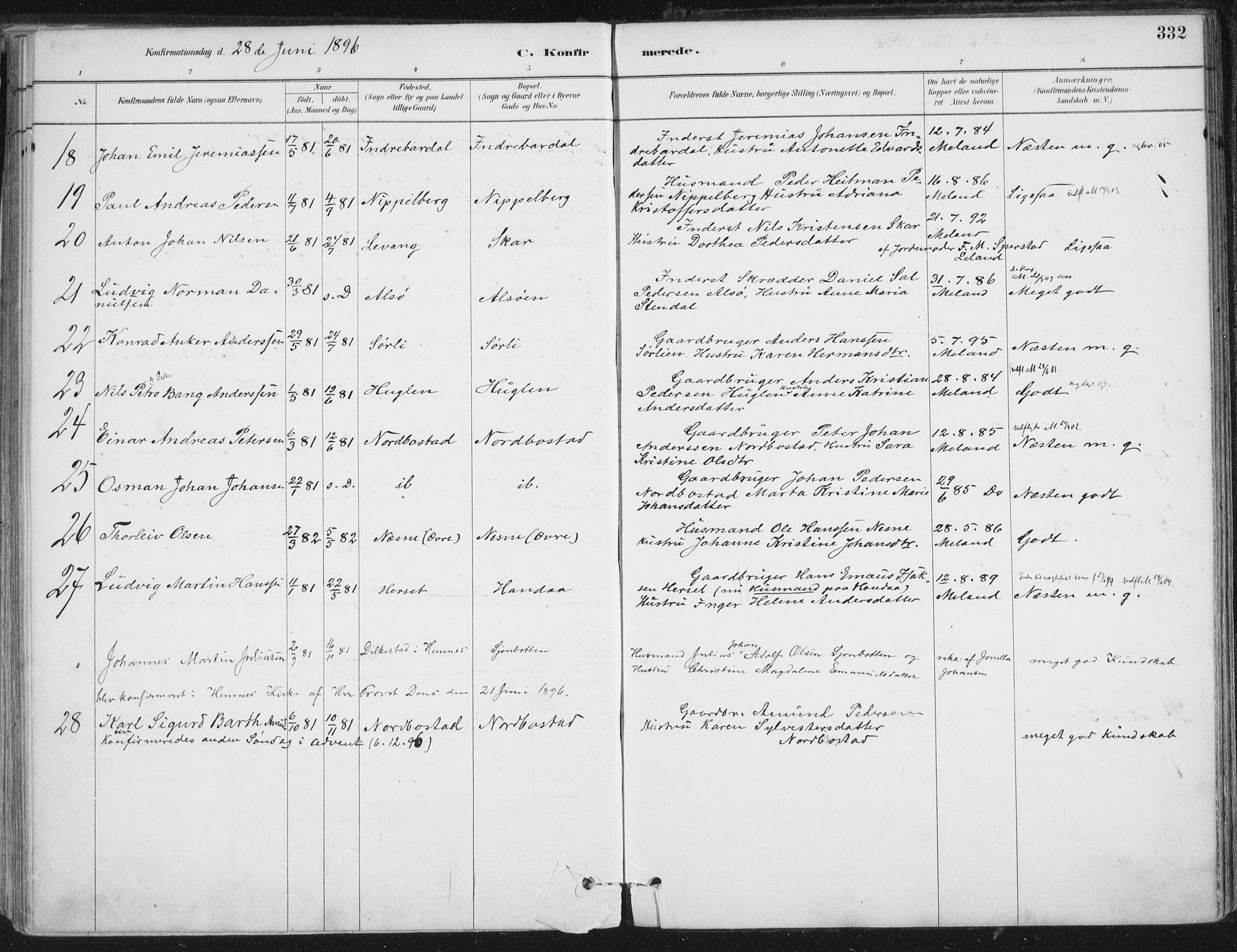 Ministerialprotokoller, klokkerbøker og fødselsregistre - Nordland, AV/SAT-A-1459/838/L0552: Parish register (official) no. 838A10, 1880-1910, p. 332