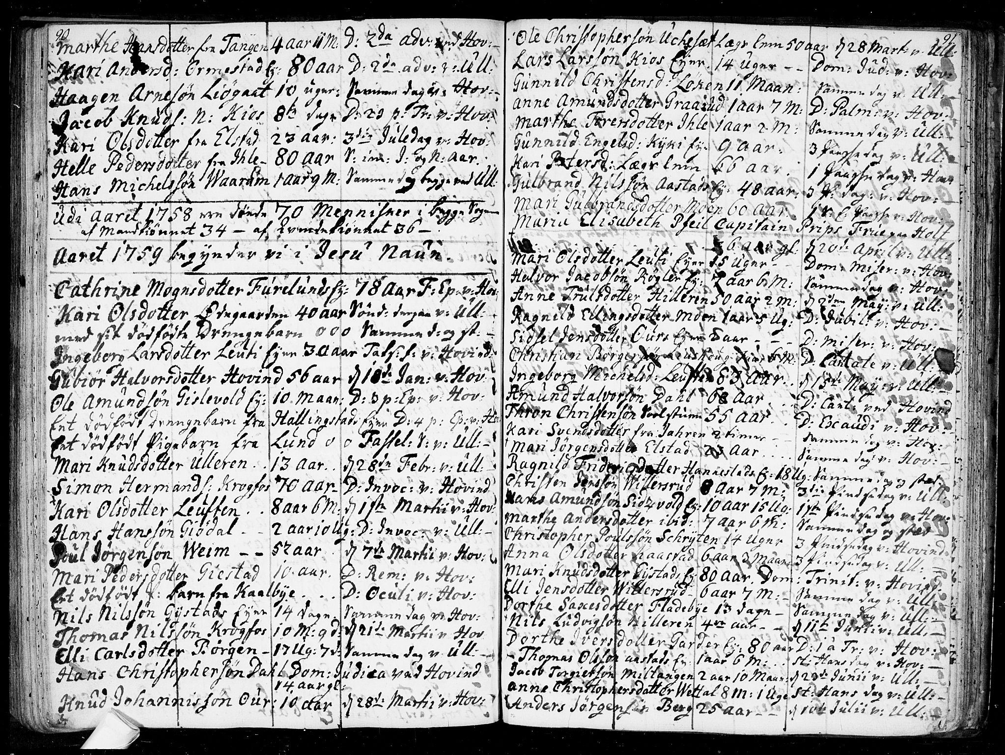 Ullensaker prestekontor Kirkebøker, SAO/A-10236a/F/Fa/L0010: Parish register (official) no. I 10, 1733-1776, p. 90-91