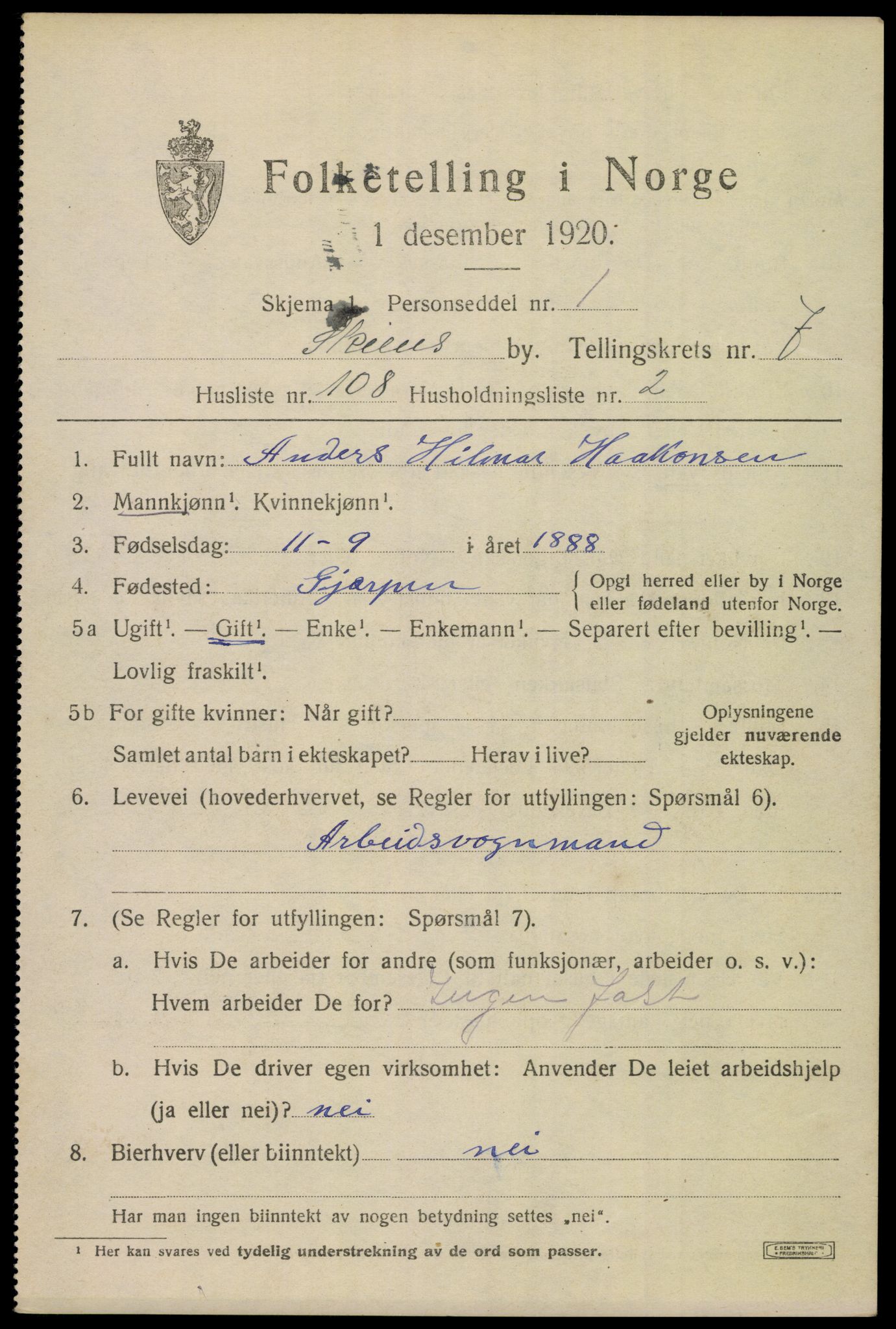 SAKO, 1920 census for Skien, 1920, p. 26758