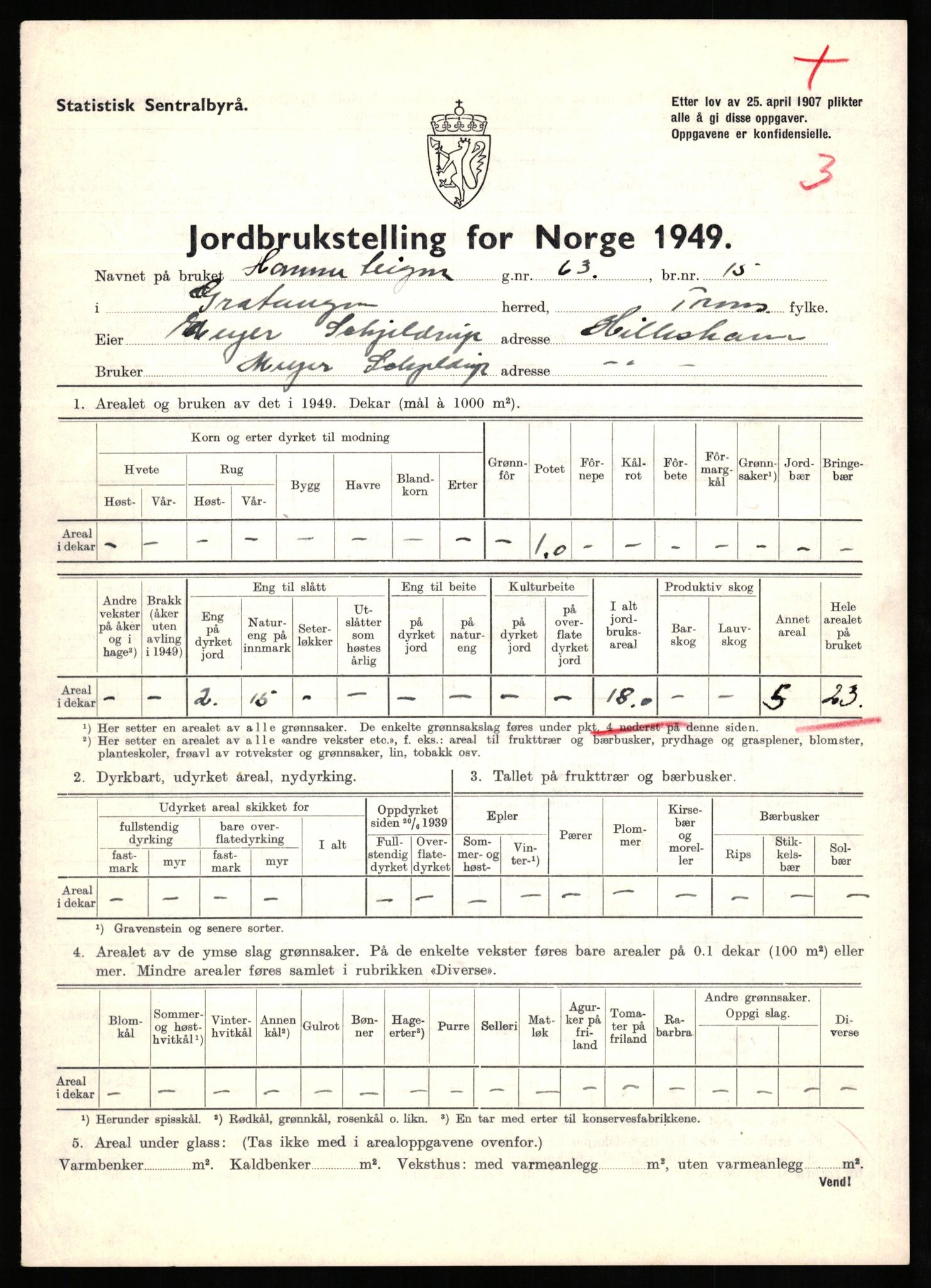 Statistisk sentralbyrå, Næringsøkonomiske emner, Jordbruk, skogbruk, jakt, fiske og fangst, AV/RA-S-2234/G/Gc/L0437: Troms: Gratangen og Lavangen, 1949, p. 695