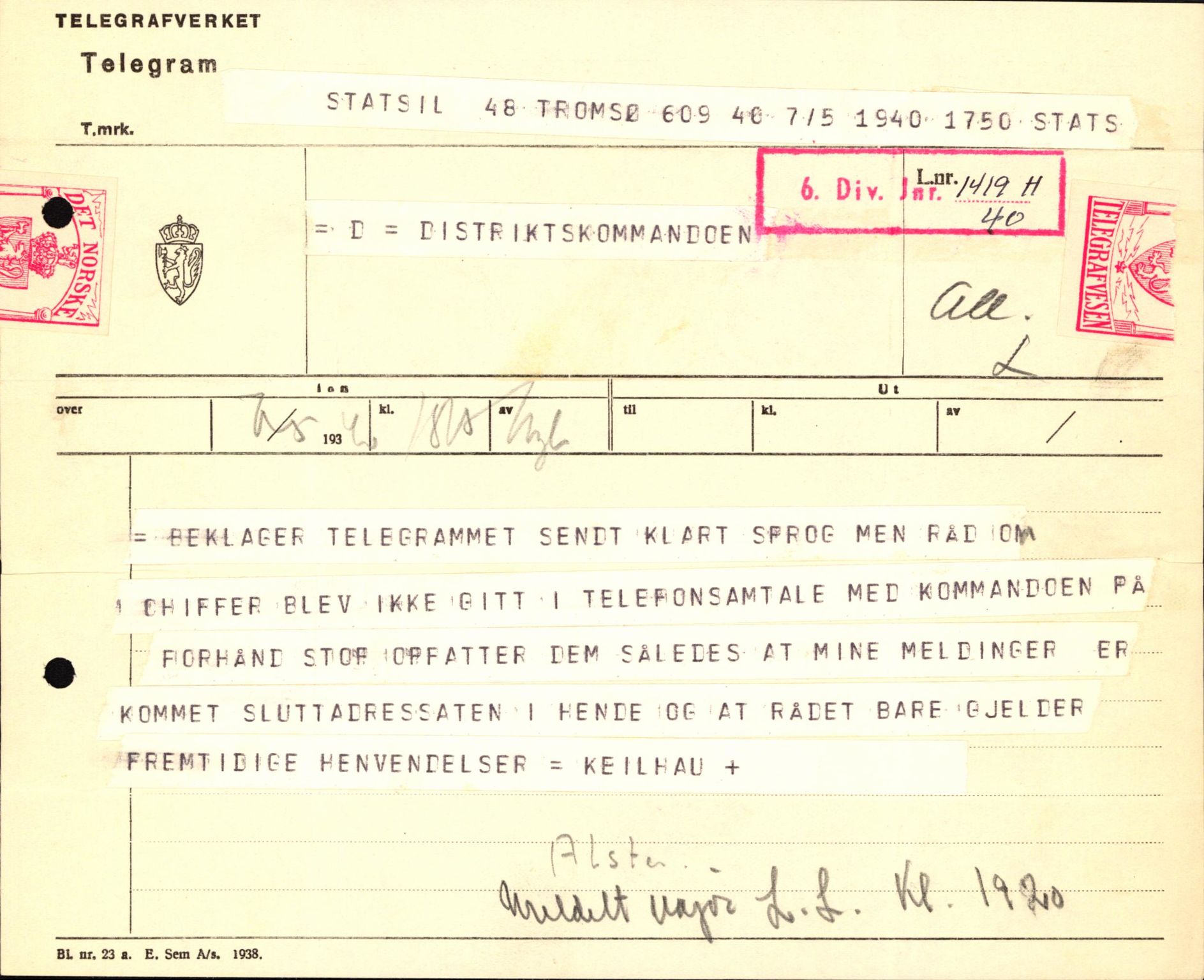 Forsvaret, Forsvarets krigshistoriske avdeling, AV/RA-RAFA-2017/Y/Yb/L0122: II-C-11-600  -  6. Divisjon med avdelinger, 1940, p. 464