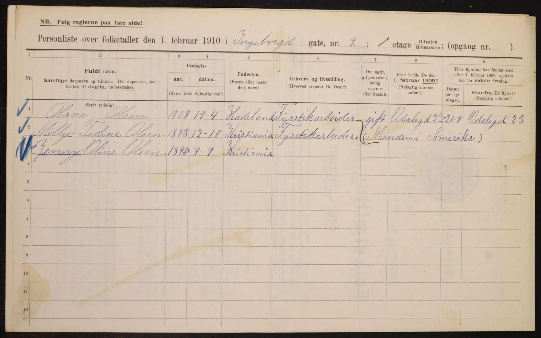 OBA, Municipal Census 1910 for Kristiania, 1910, p. 42850