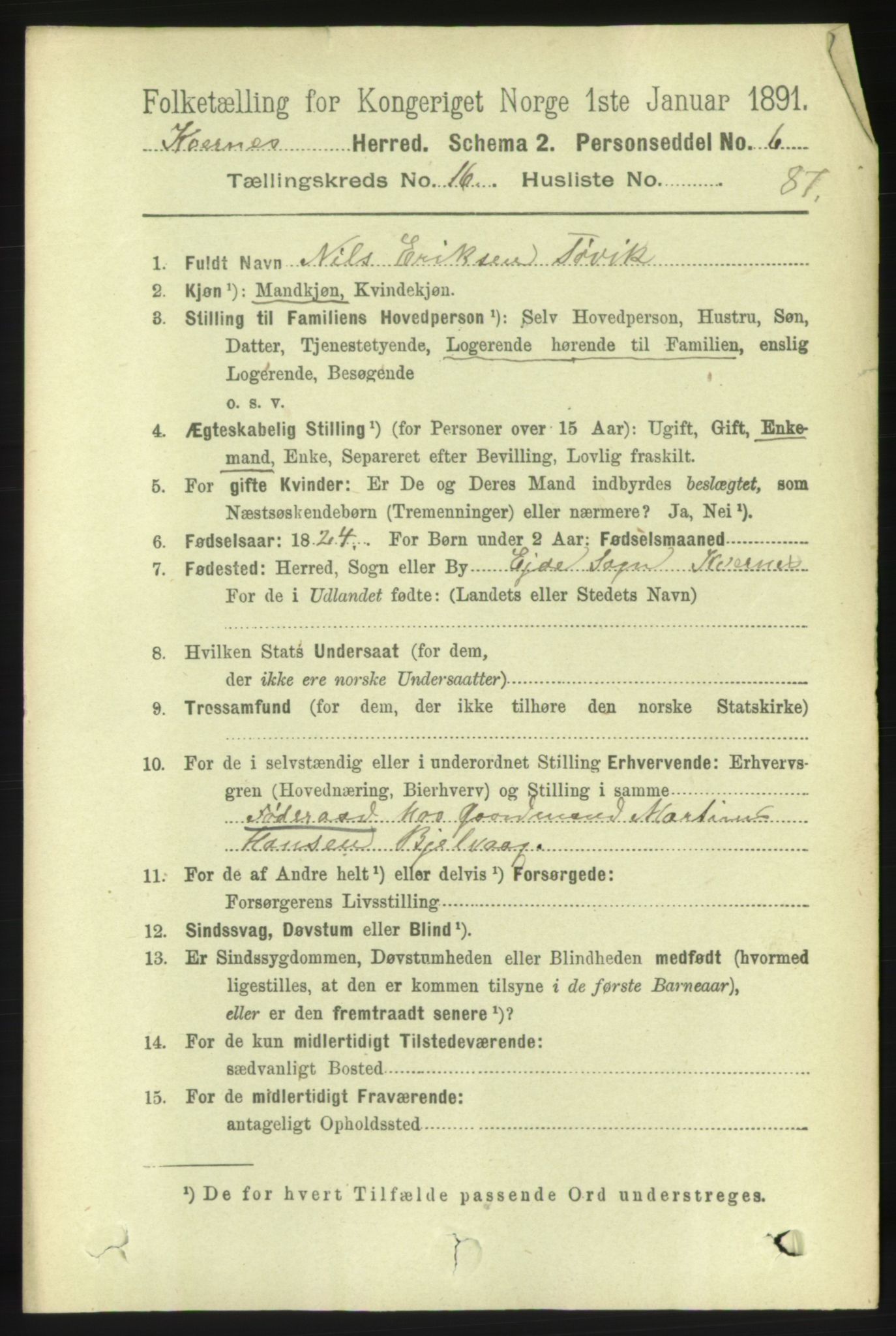 RA, 1891 census for 1553 Kvernes, 1891, p. 7062