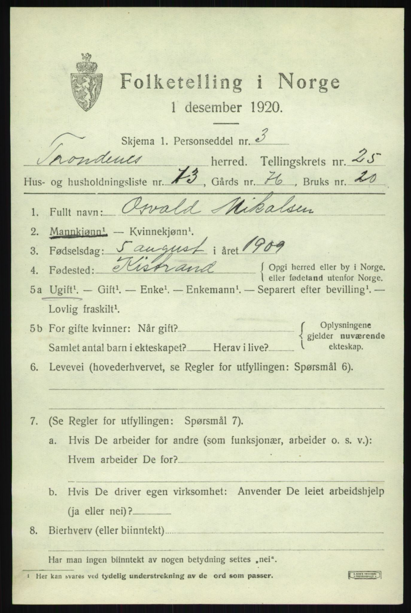 SATØ, 1920 census for Trondenes, 1920, p. 18566