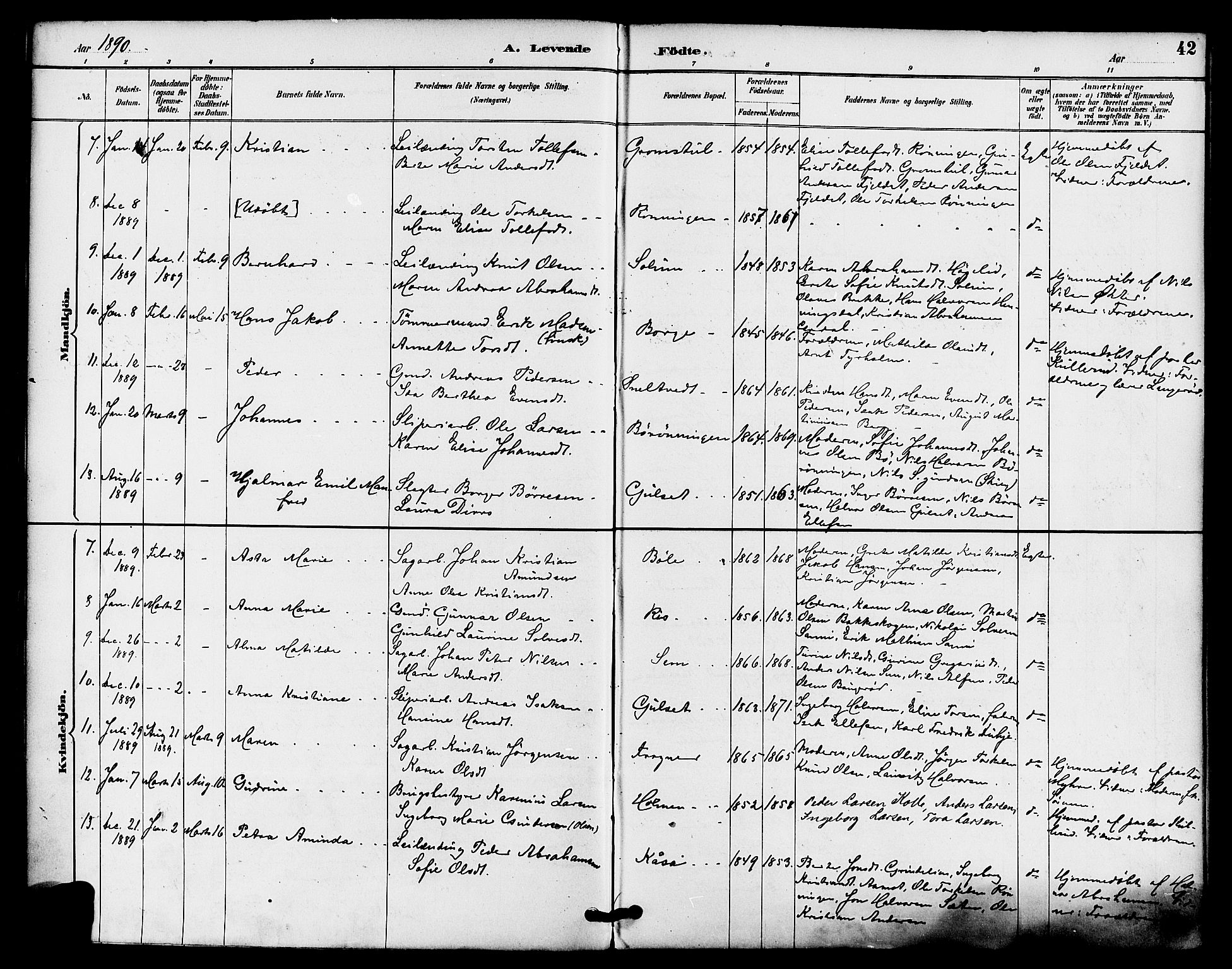Gjerpen kirkebøker, SAKO/A-265/F/Fa/L0010: Parish register (official) no. I 10, 1886-1895, p. 42