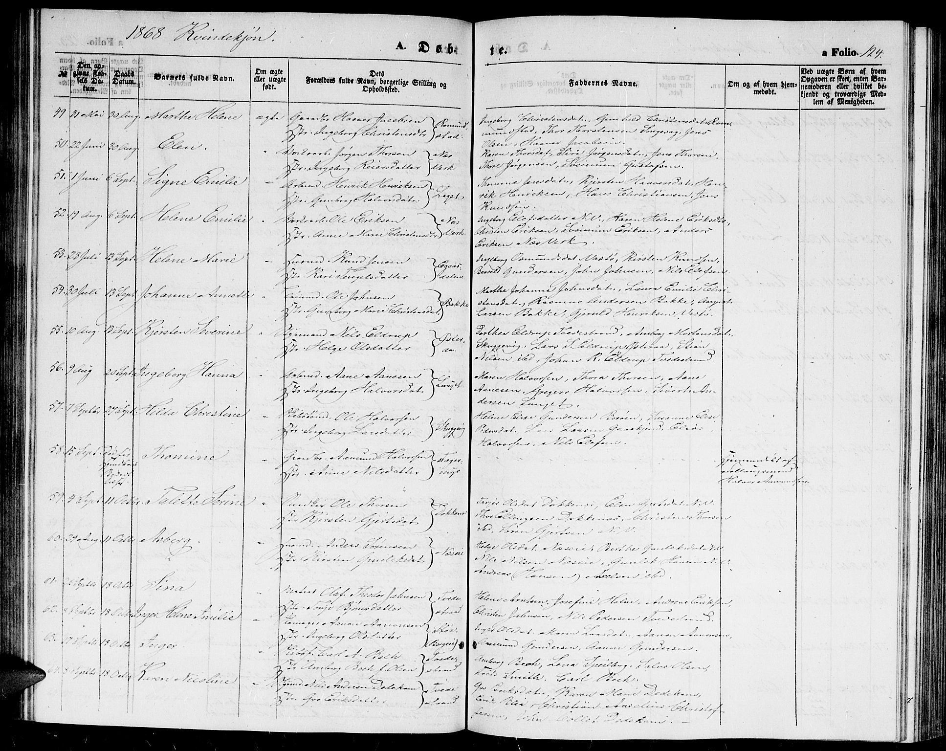 Holt sokneprestkontor, AV/SAK-1111-0021/F/Fb/L0008: Parish register (copy) no. B 8, 1858-1871, p. 124