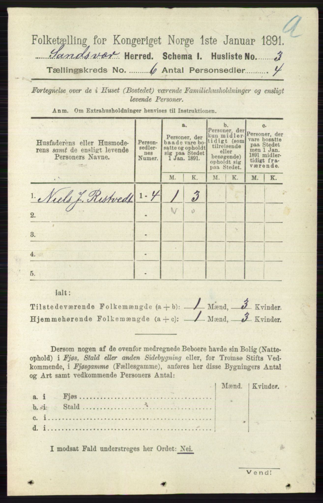 RA, 1891 census for 0629 Sandsvær, 1891, p. 3305