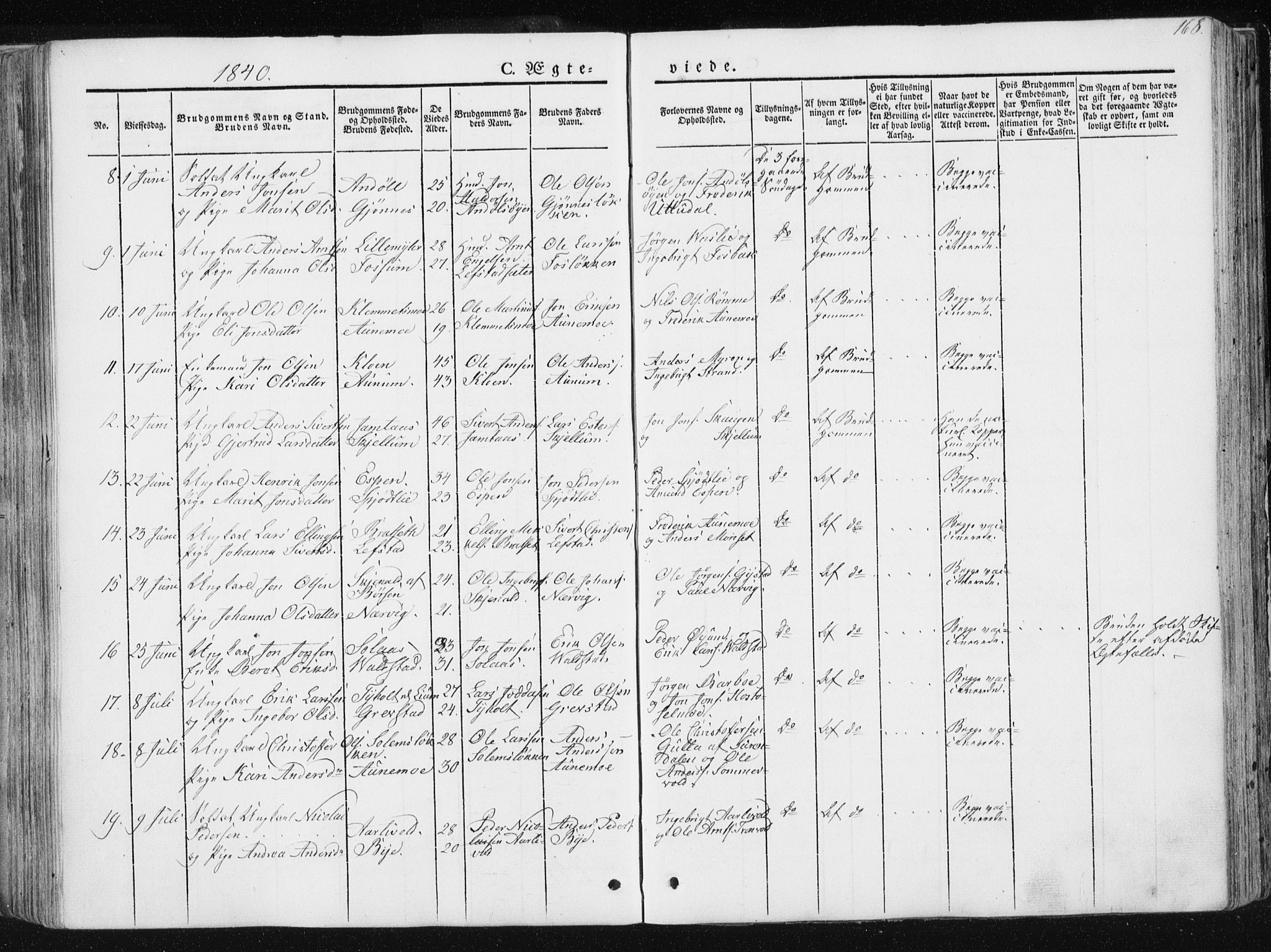 Ministerialprotokoller, klokkerbøker og fødselsregistre - Sør-Trøndelag, SAT/A-1456/668/L0805: Parish register (official) no. 668A05, 1840-1853, p. 168