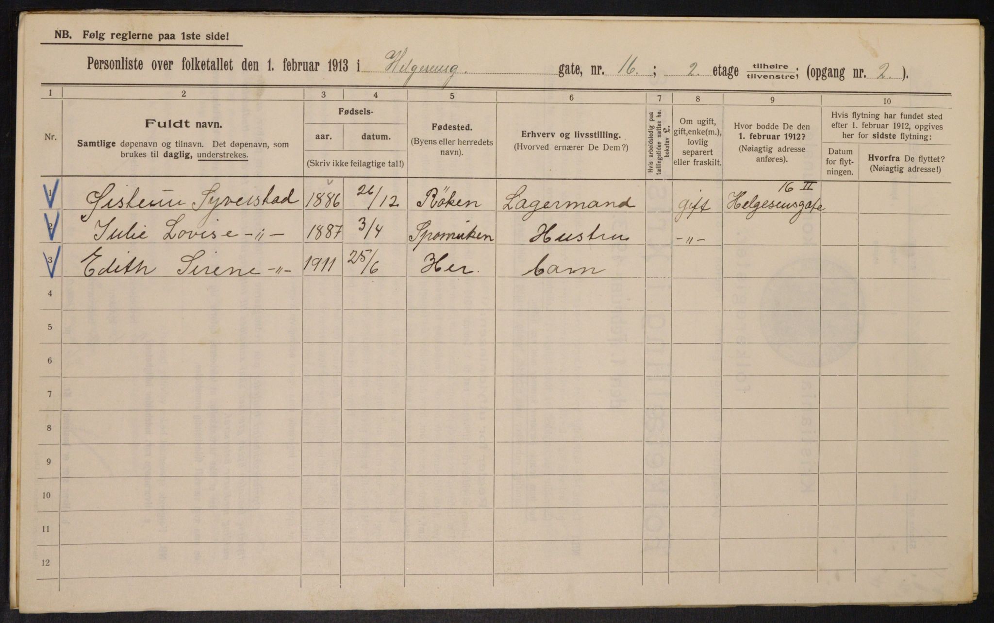 OBA, Municipal Census 1913 for Kristiania, 1913, p. 37839