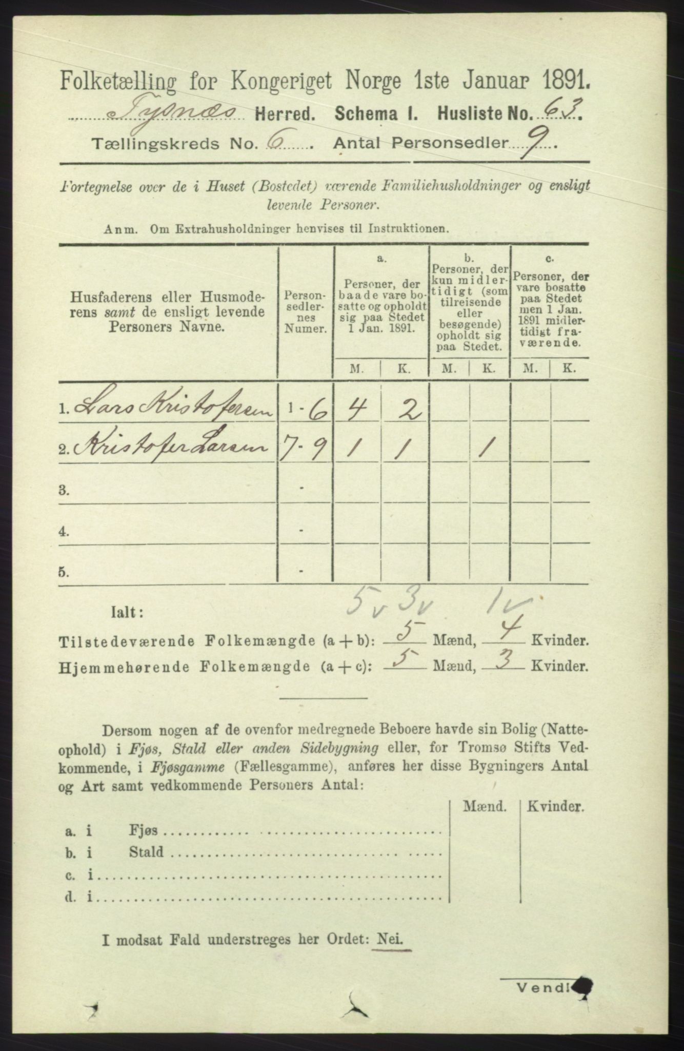 RA, 1891 census for 1223 Tysnes, 1891, p. 2362