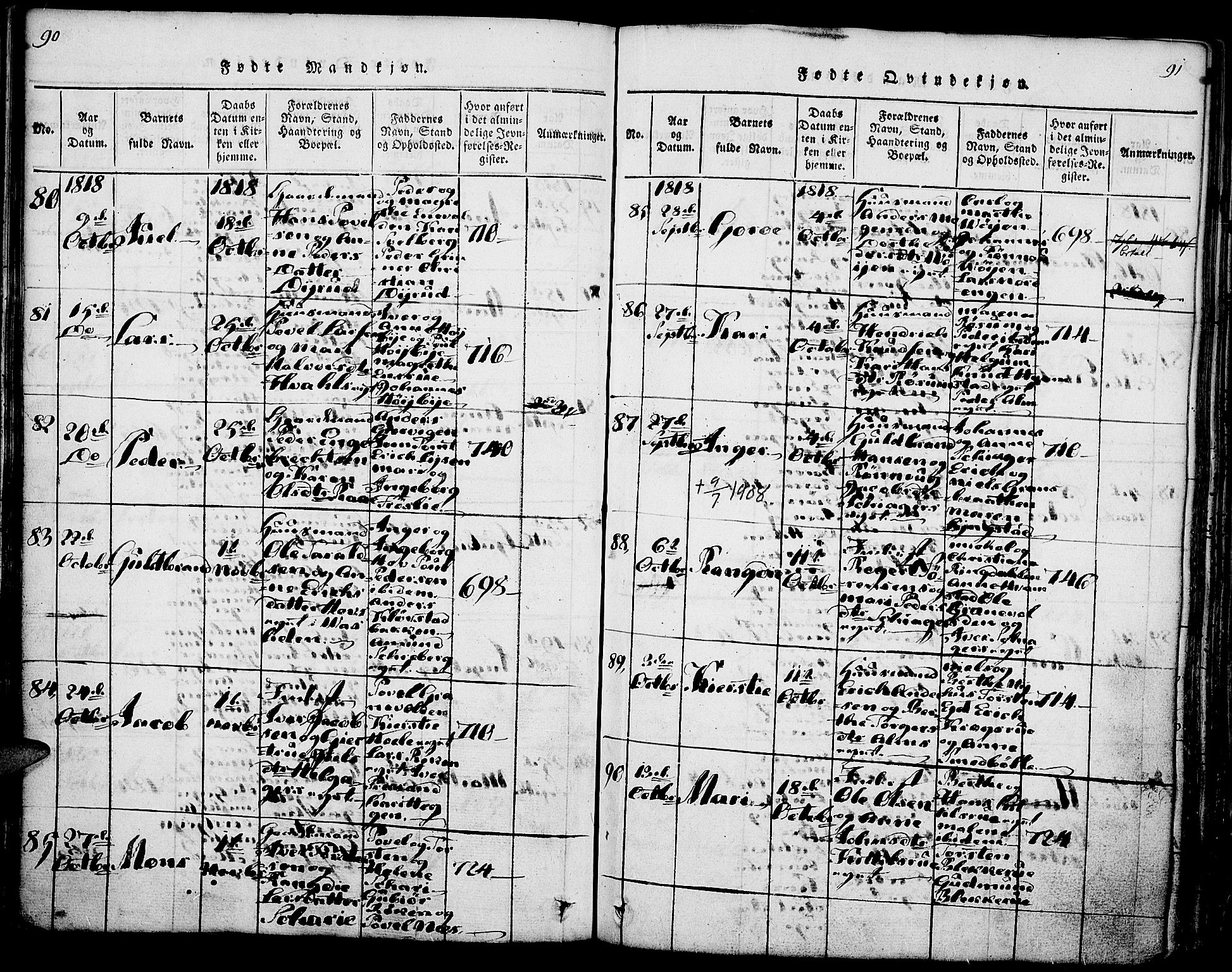 Gran prestekontor, AV/SAH-PREST-112/H/Ha/Haa/L0009: Parish register (official) no. 9, 1815-1824, p. 90-91