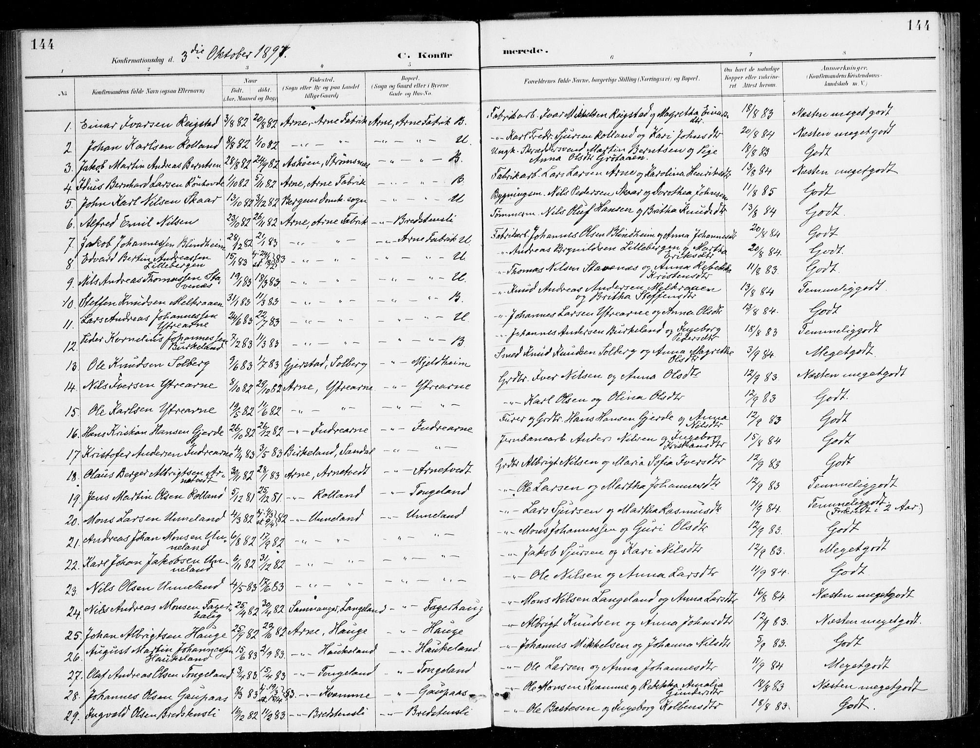 Haus sokneprestembete, AV/SAB-A-75601/H/Haa/Haad/L0001: Parish register (official) no. D 1, 1887-1898, p. 144