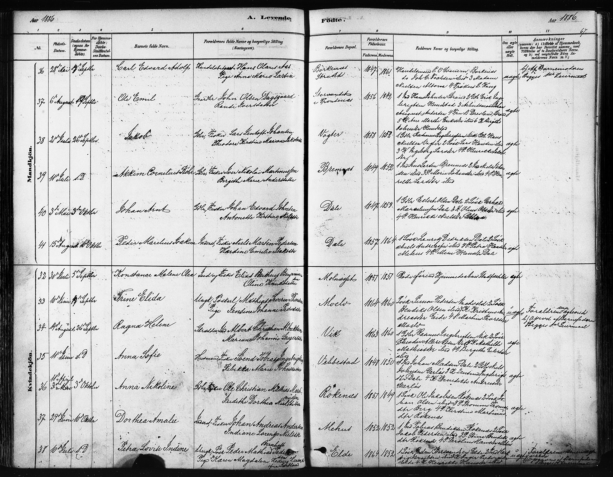 Kvæfjord sokneprestkontor, AV/SATØ-S-1323/G/Ga/Gaa/L0005kirke: Parish register (official) no. 5, 1878-1894, p. 67