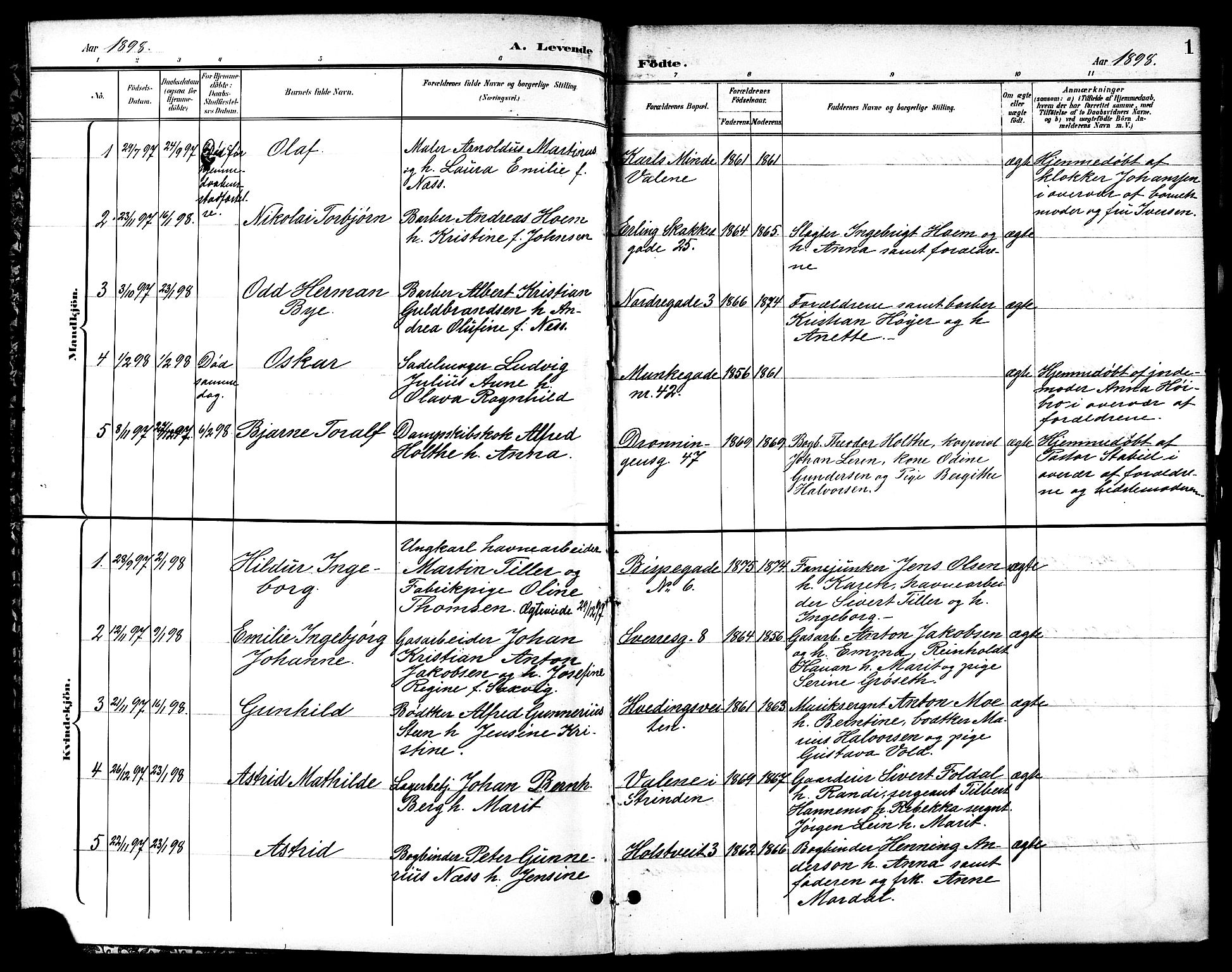 Ministerialprotokoller, klokkerbøker og fødselsregistre - Sør-Trøndelag, AV/SAT-A-1456/601/L0094: Parish register (copy) no. 601C12, 1898-1911, p. 1