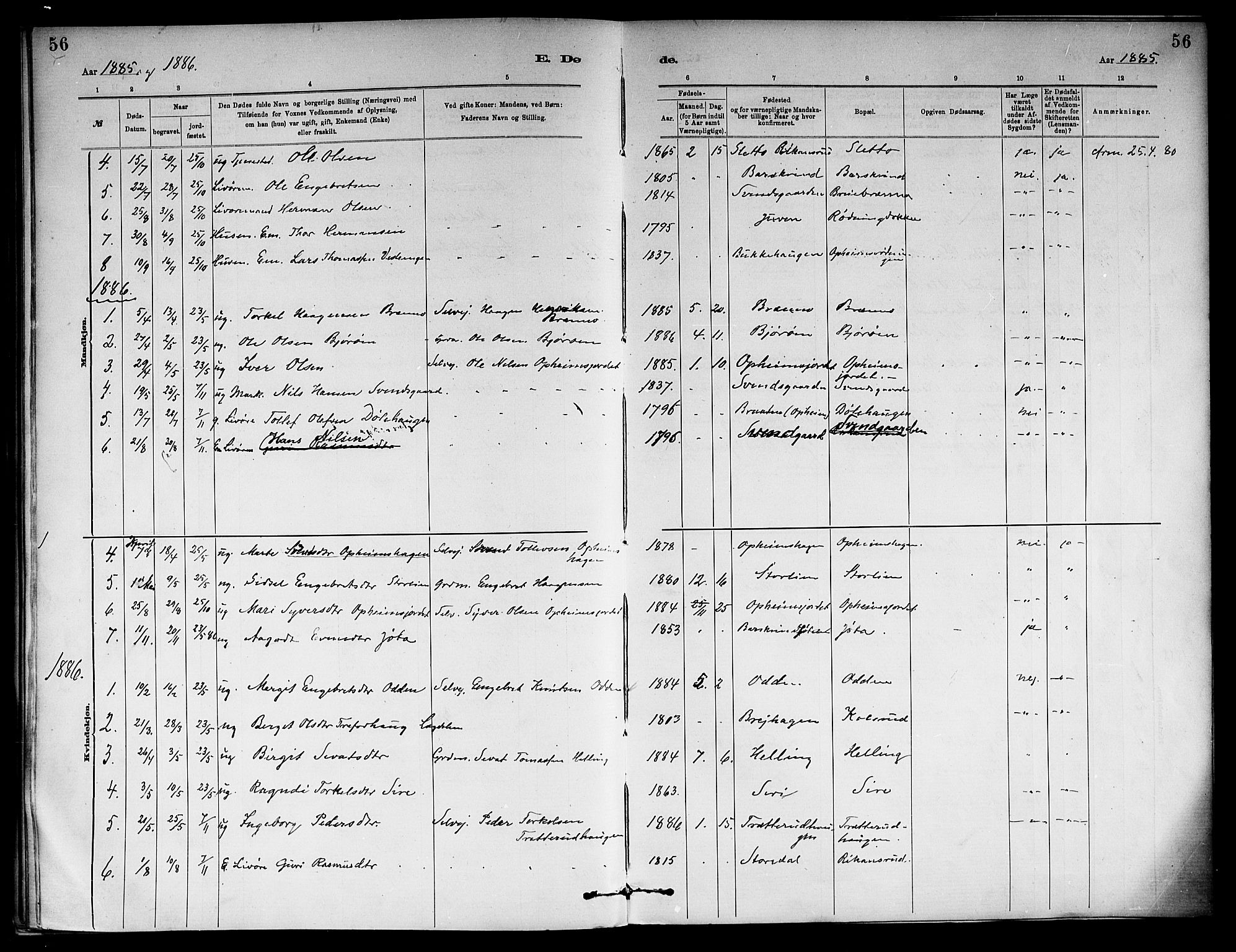 Ål kirkebøker, AV/SAKO-A-249/F/Fb/L0001: Parish register (official) no. II 1, 1882-1899, p. 56