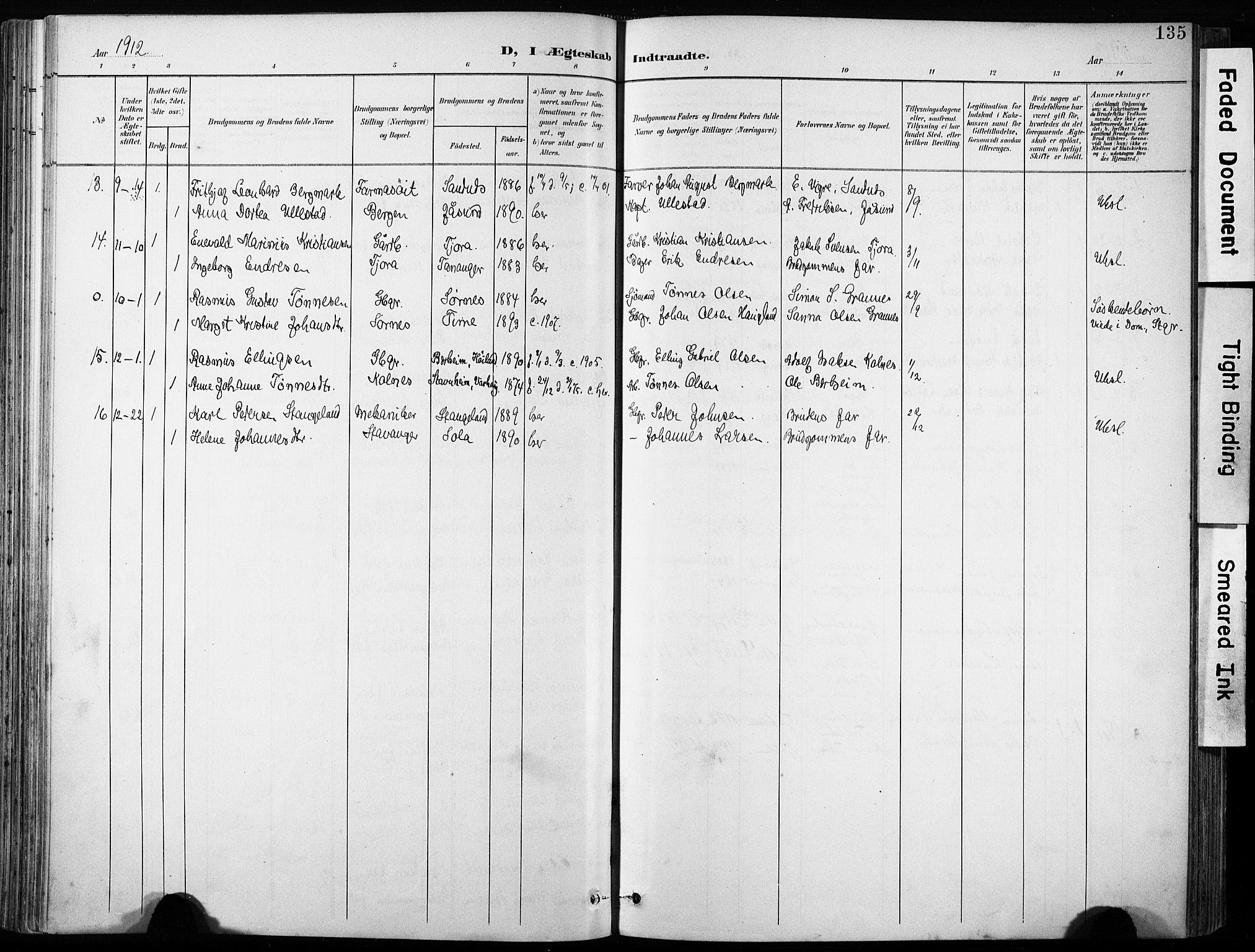 Håland sokneprestkontor, AV/SAST-A-101802/001/30BA/L0013: Parish register (official) no. A 12, 1901-1913, p. 135